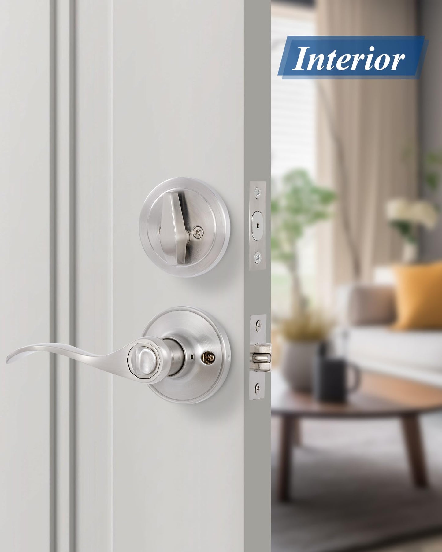 （1 Pack） Keyed Alike Front Door Lever Lockset with Single Cylinder Deadbolt Combination Set， Wave Style Lever, Front Door/Exterior Door Knob with Lock and Deadbolt， Satin Nickel Finished