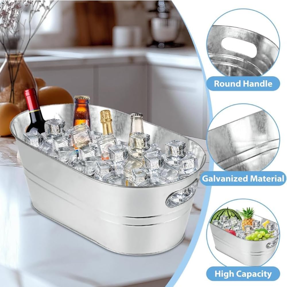 4 Pcs 4 Gallon Metal Beverage Ice Buckets Ice Bucket Set with Handles for Parties Large Metal Drink Ice Buckets for Beer Wine Cocktails & Outdoor Events