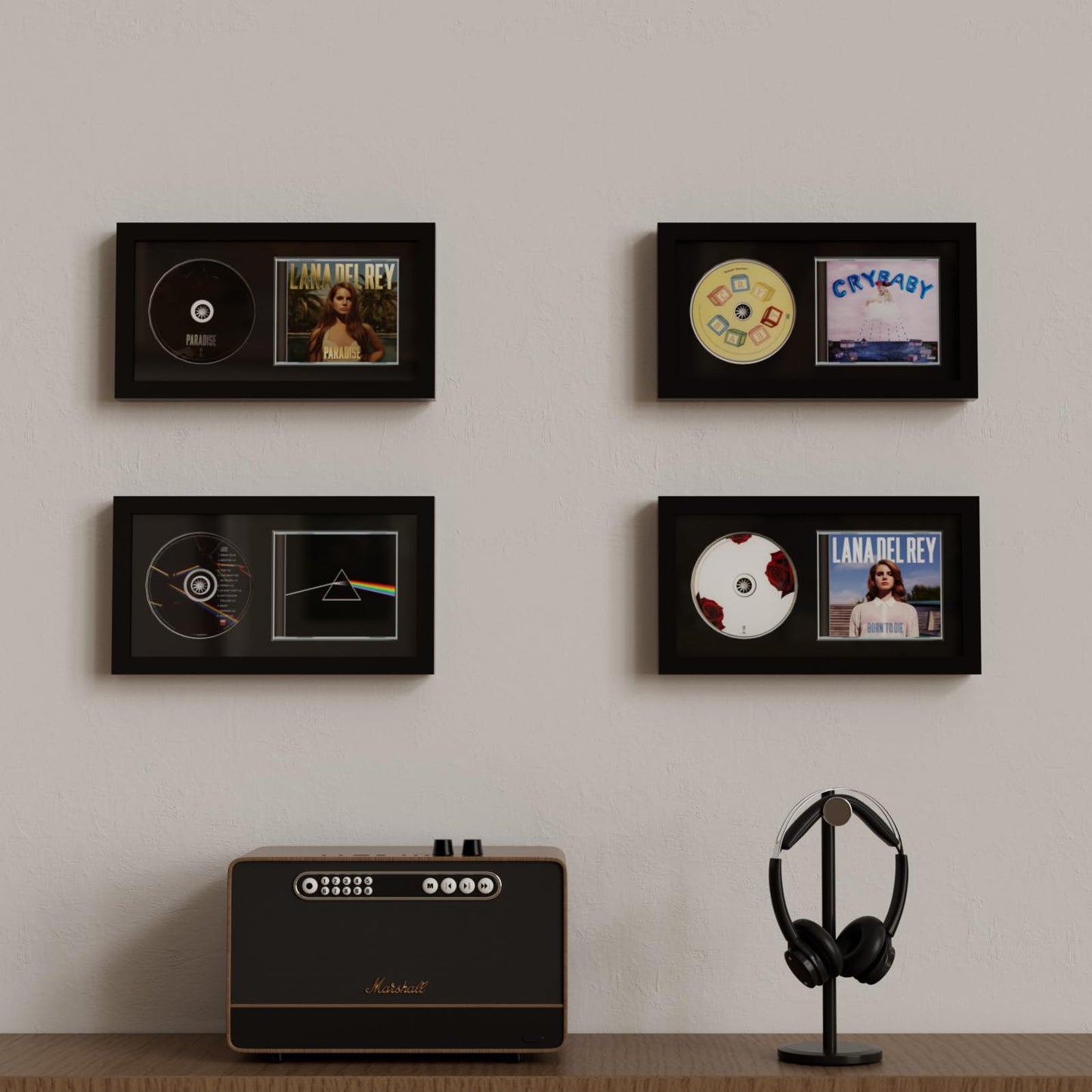 Solid Wood CD Display Frame for CD Cases and Discs with EVA Foam Lining and Black Flocked Fabric, Wall Mountable, Acrylic Cover, Elegant Home Decor, 7.7"x14.4"