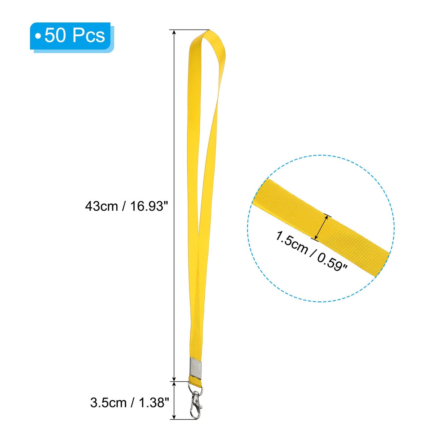 PATIKIL 17" Neck Lanyards, 50 Pack 0.6" Width Flat Strap Lanyard with Swivel Hook Clip for Name Tag Badges Holder ID Card Keys, Yellow