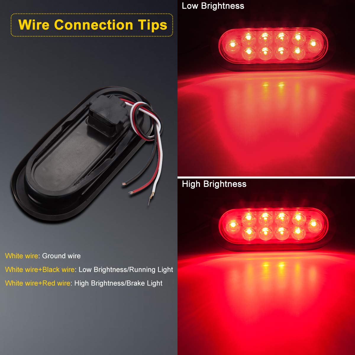 LIMICAR 4 Red 2 White Oval Tail Lights LED, 6" Flatbed Light Kit, LED Tail Lights for Trucks, Trailer Tail Lights for RV Jeep