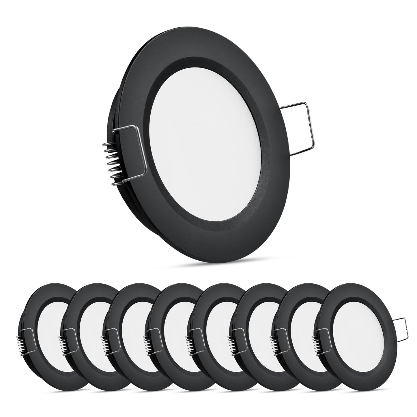 Obeaming 8 Pack 12 Volt LED Puck Light RV Recessed Mount Ceiling Light 2.75” 12V Down Light for Camper Van Truck Boat Interior Ceiling Kitchen Cabinet Lighting CRI 93 (Black/Warm White)