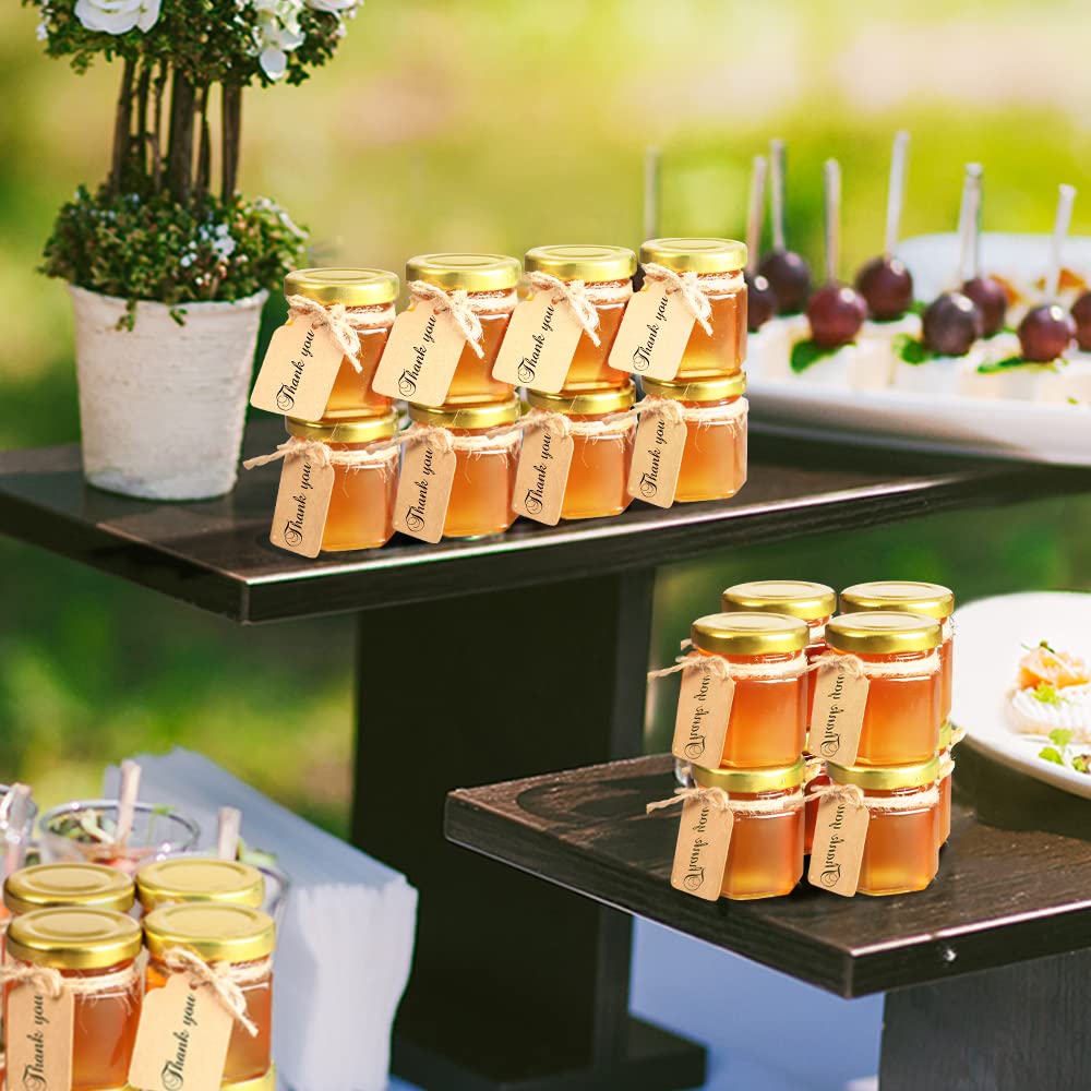 60 Pack Small Glass Jars with Airtight Lids, 1.5 oz Mini Hexagon Honey Jars for Wedding Favors, Baby Shower Favor, Party, Mason Jar for Crafts - Canning Container for Spices, Candles, Jam, Candy