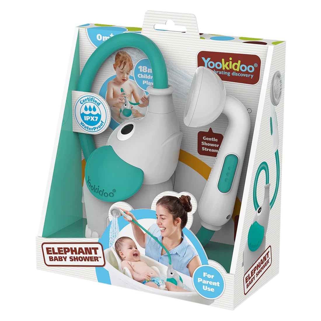 Yookidoo - Elephant Baby Bath Shower Head - Grey/Forest Green - Suitable for Newborns, Infants, and Toddlers - Can be Used as a Bath Toy - Compact and Portable - from Birth - 40250