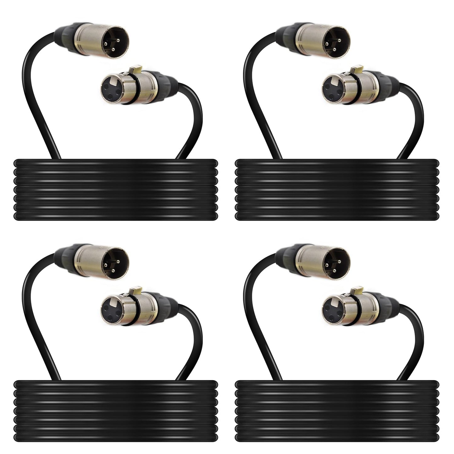 Zhupoub (4-Pack) 25 Foot, XLR Microphone Cable 3-pin XLR Speaker Cable Male to Female Balanced Mic Cable, Black