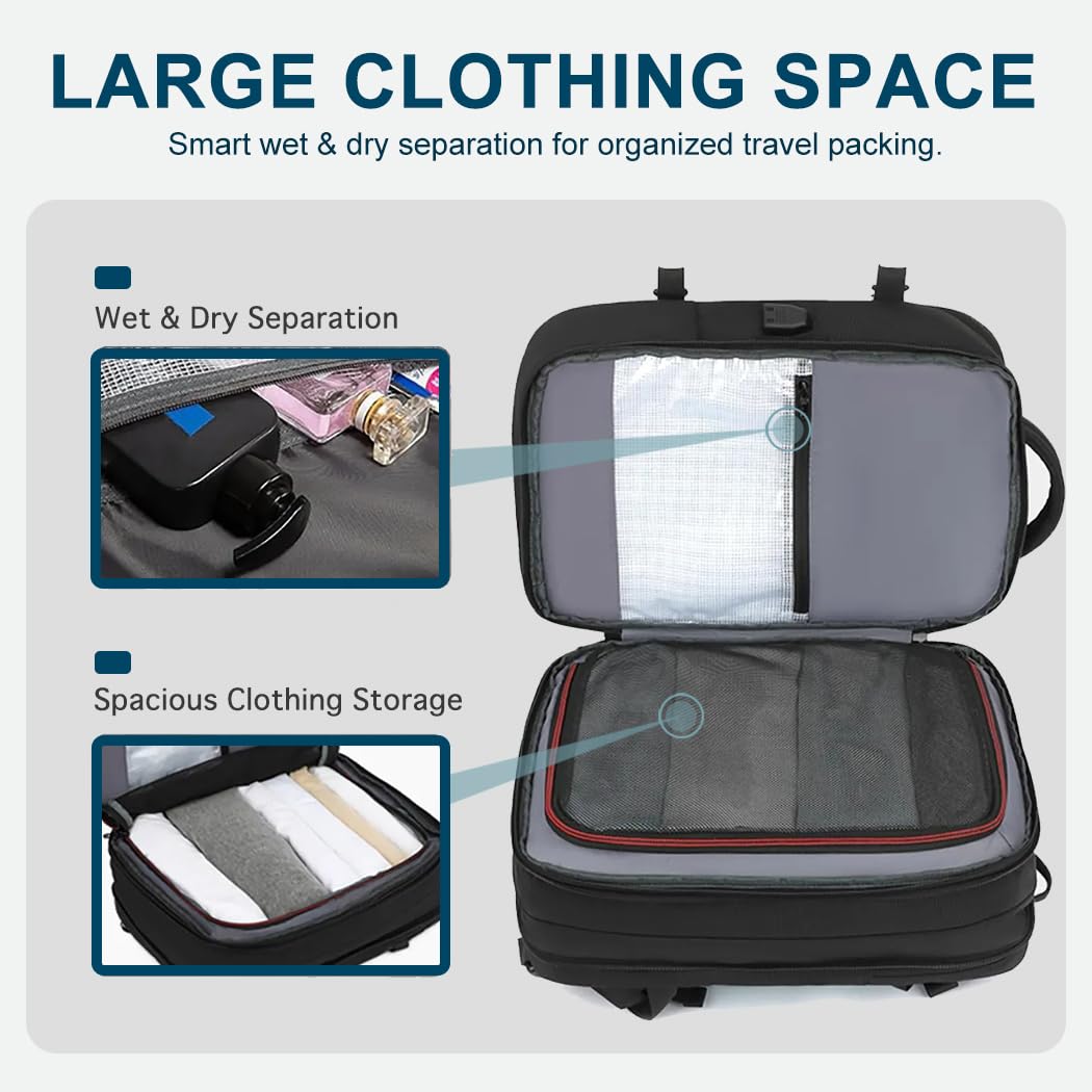 1NEVAN Carry On Backpack, 40L Expandable Travel Backpack for Men &Women, TSA-Friendly Laptop Backpack Fits 15.6 Inch, Carry On Luggage for Airplanes, 40L Backpack for Flight & Weekender