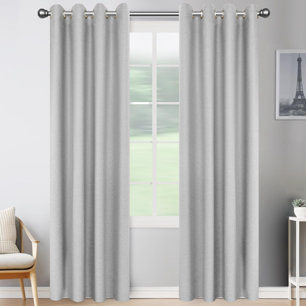 JIVINER 2 Panel Set Linen Blackout Curtains for Bedroom Living Room Darkening Curtains Grommet Thermal Insulated 84 inch Window Drapes Panels (Light Gray, W52 X L84,2 Panels)