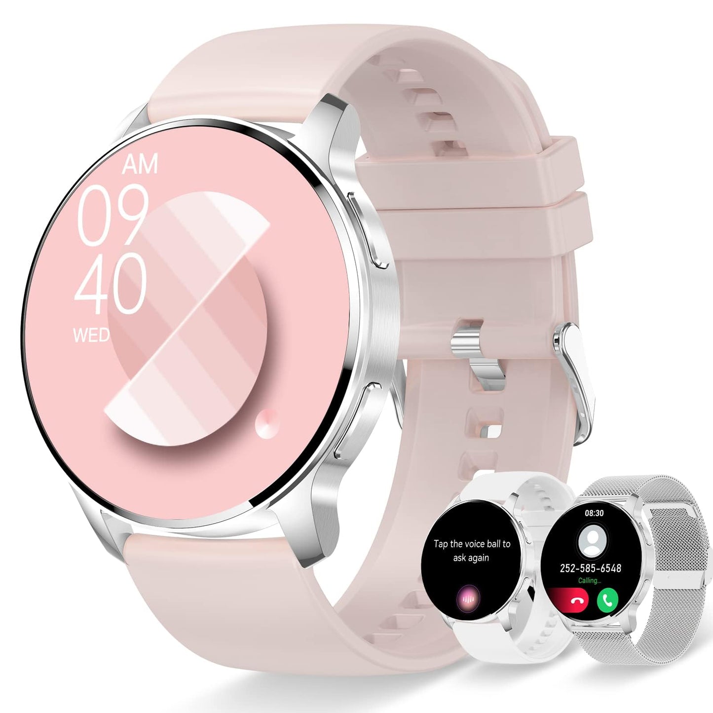 Smart Watch for Women (Make/Answer Call) Fitness Tracker for Android iOS Phones Waterproof Digital Watch with Heart Rate Sleep Monitor Pedometer AI Voice Control DIY Watch Face, Silver