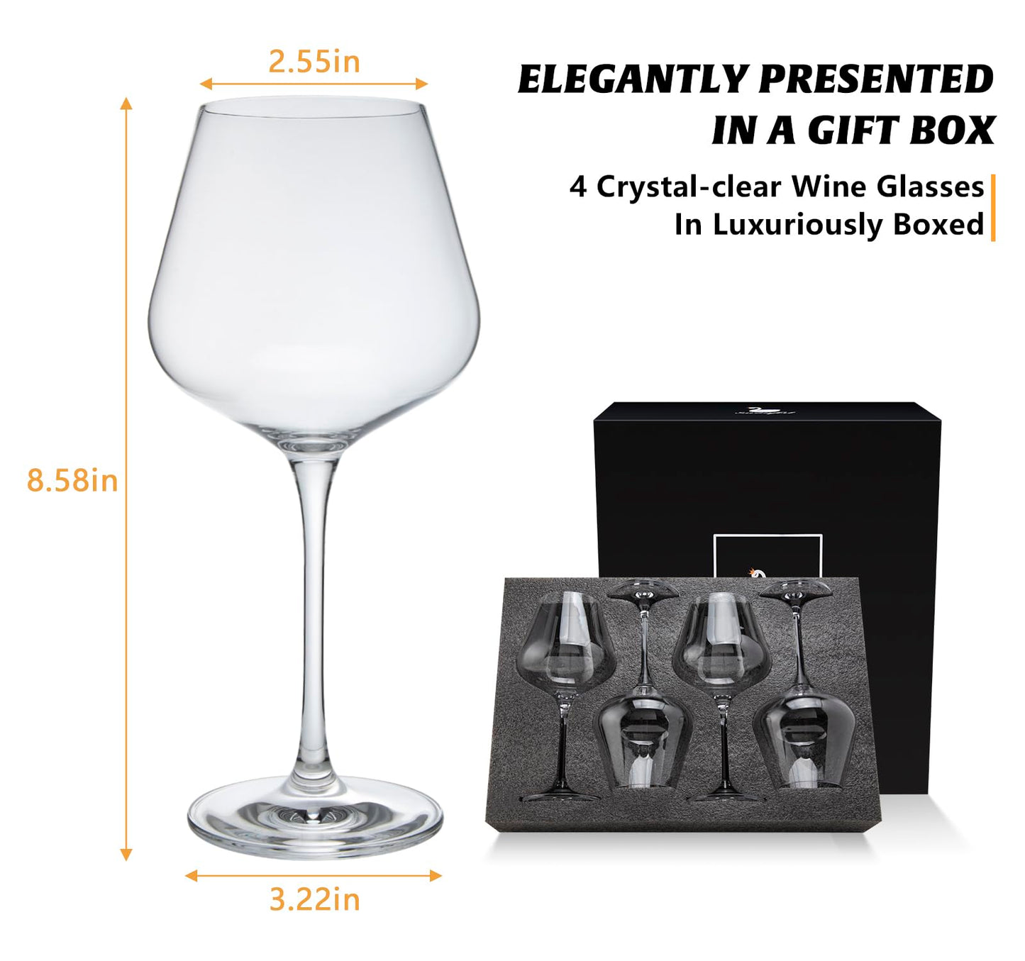 Crystal Red Wine Glasses Set of 4 – 16 oz Elegant Long Stem Wine Glasses in Gift Box, Premium Glassware for Wedding, Anniversary, Birthday Gifts