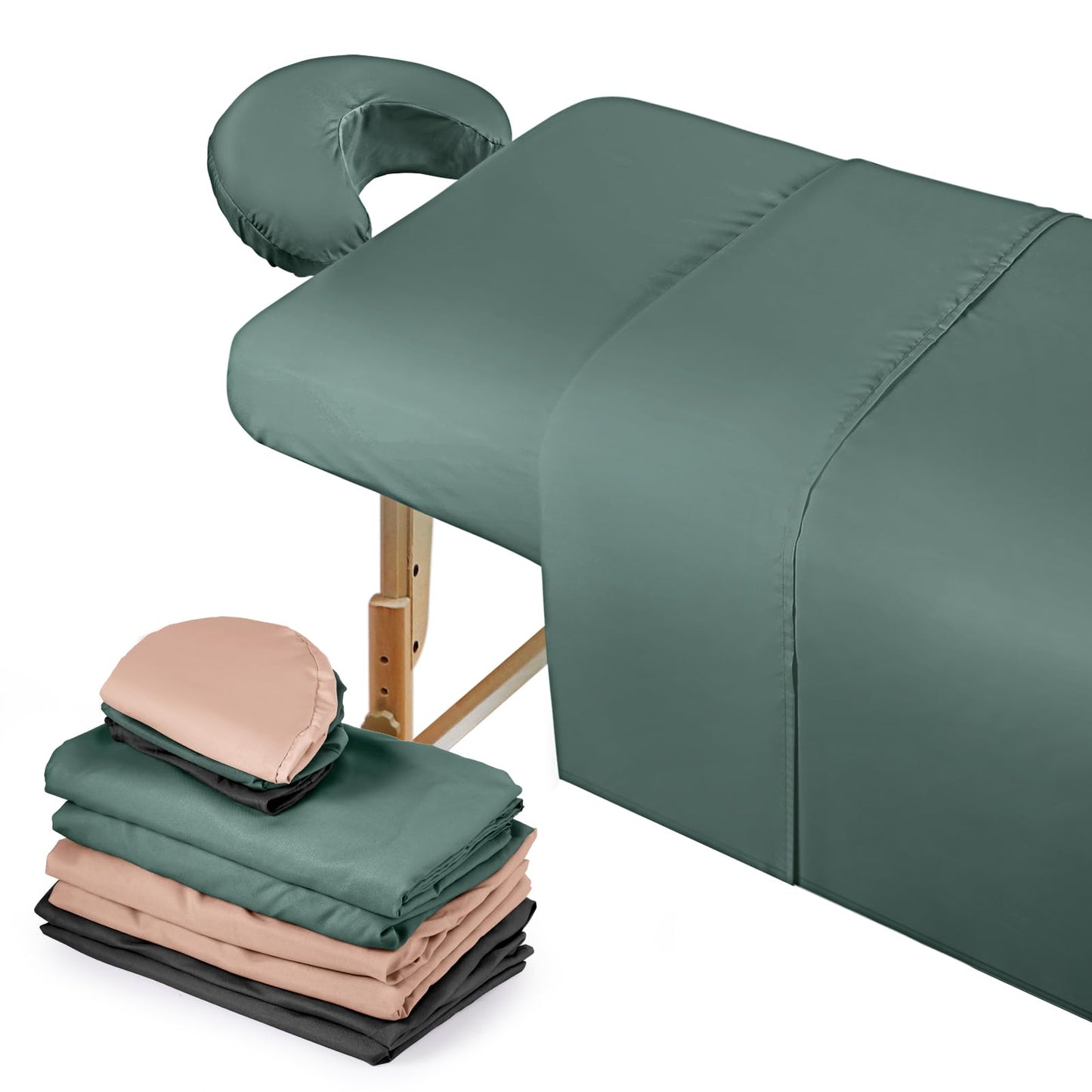 Kinlop 3 Sets Microfiber Massage Table Sheet Set 3 Colors 3 Piece Set Includes Massage Flat Sheet Fitted Sheet and Massage Face Rest Cover Stain Wrinkle-Resistant(Pink, Gray, Green)