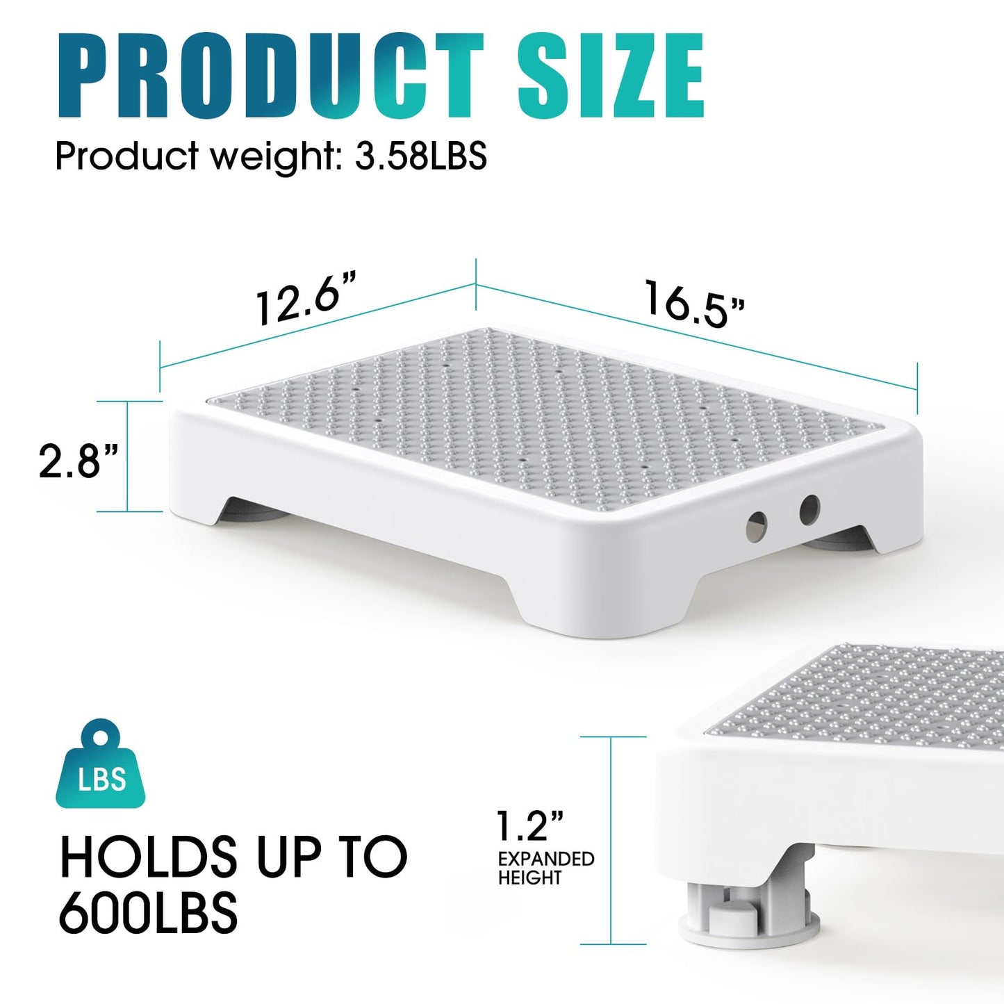 SPACELEAD Mobility Step Stool for Adults & Seniors, Anti-Slip Bathroom Step Stool, Portable Stair Assist Indoor/Outdoor, Platform Step for Kitchen, Office, and Bedroom, 600lbs Capacity, White-Gray