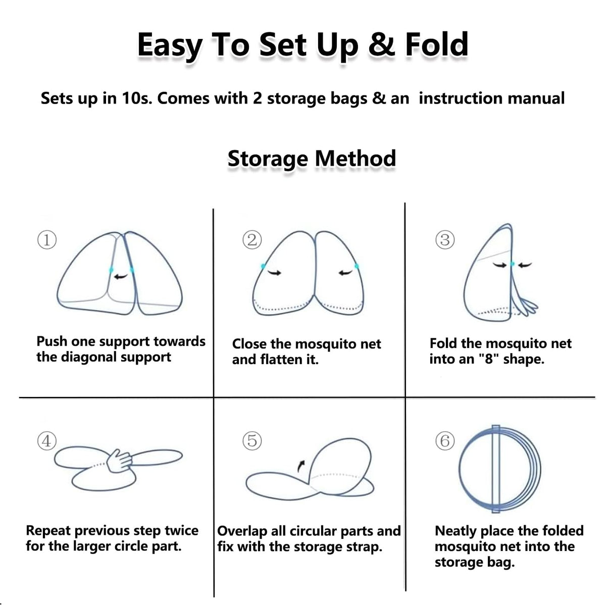 Pop-Up Mosquito Net Tent for Bed, Queen Size Folding Portable Camping Travel Mosquito Tent with Net Bottom for Baby Adults, Easy to Wash Mosquito Net for Bed, L79 x W59 x H59 inch, 2 Entries