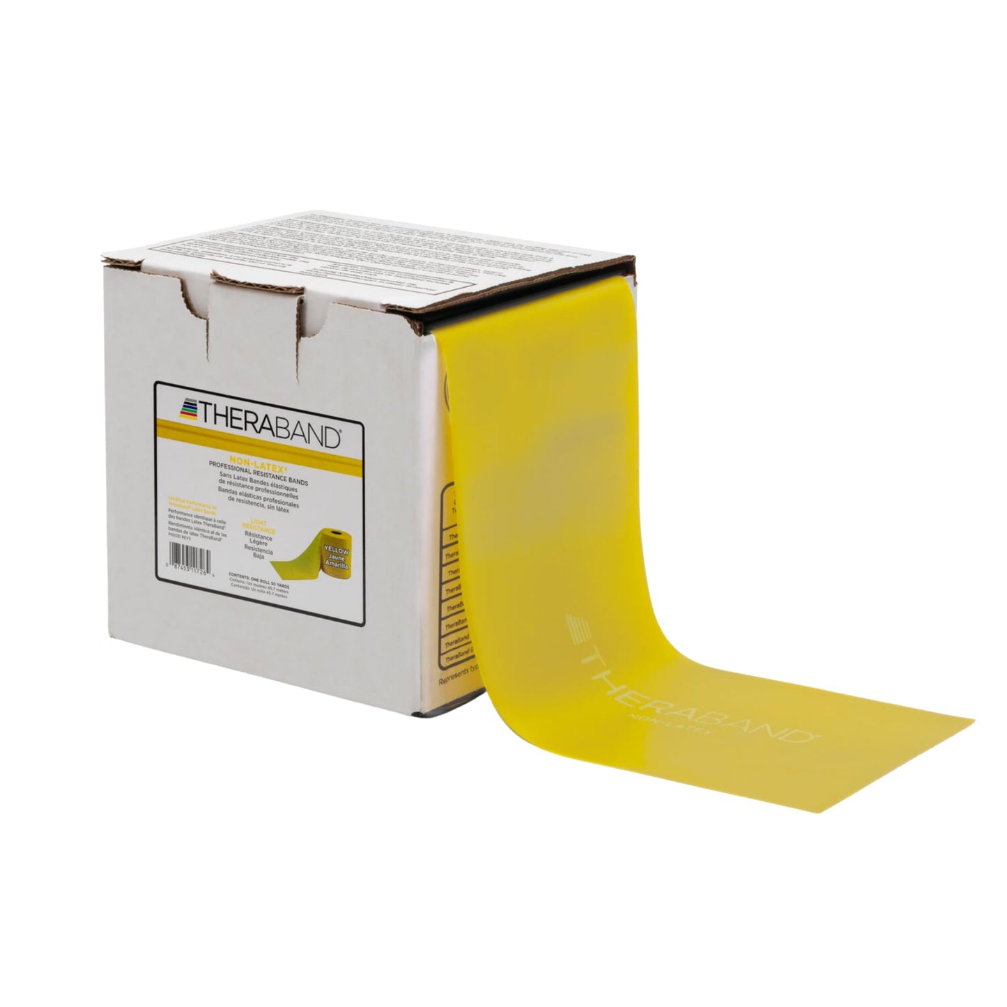 TheraBand Resistance Band 50 Yard Roll, Thin Yellow Non-Latex Professional Elastic Bands for Upper & Lower Body Exercise, Physical Therapy, Pilates, & Rehab, Dispenser Box, Beginner Level 2