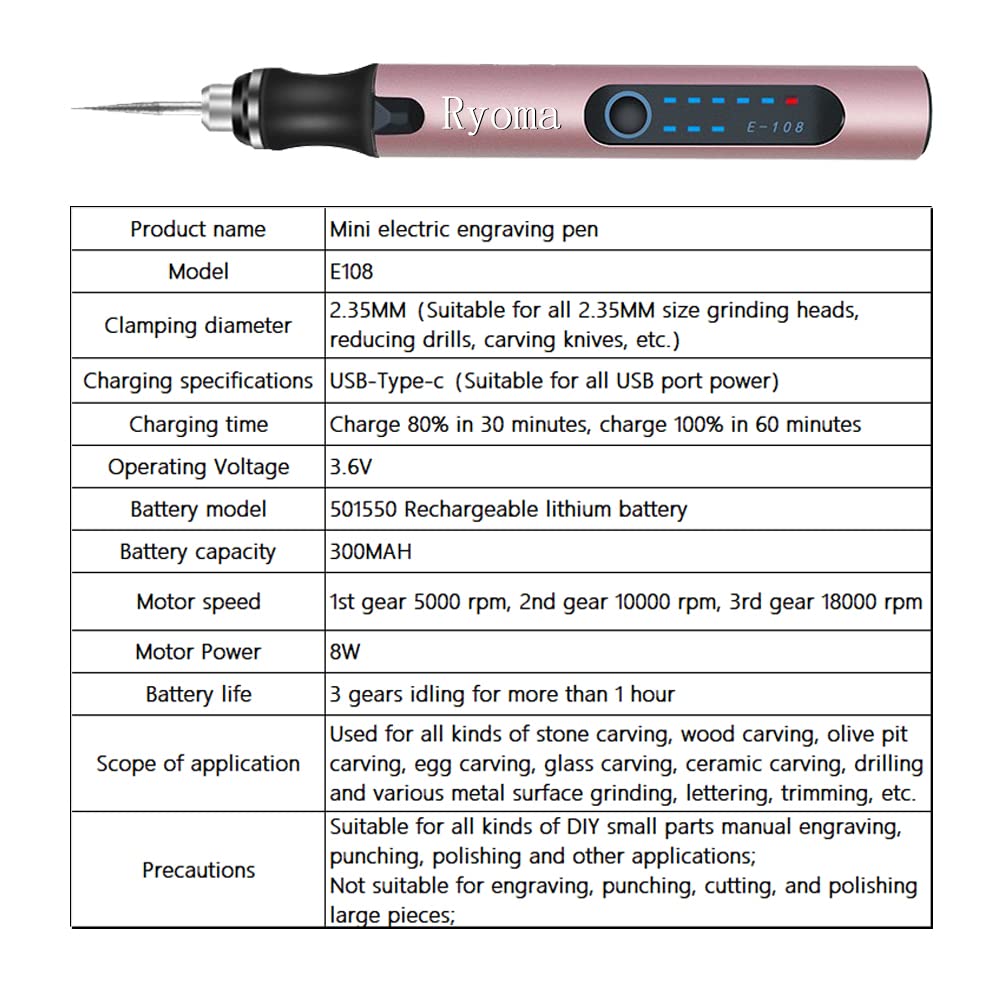 Rechargeable cordless Electric Micro Engraver Pen Mini DIY Engraving Tool Kit for Metal Glass Ceramic Plastic Wood Jewelry with 30 Bits and 16 Stencils and 1 Scriber Pen