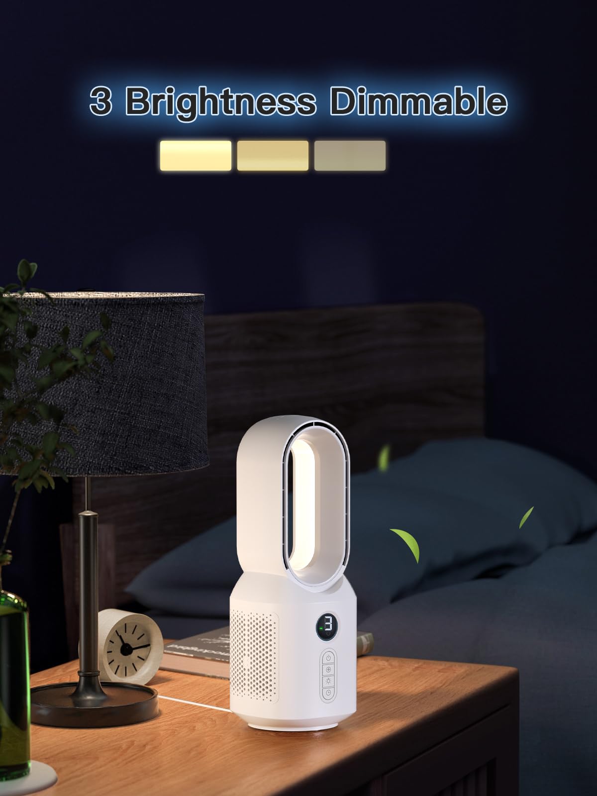 Let'me 13 Inch Desk Fan, Small Bladeless Fan with 9-Hour Sleep Timer, 3 Speeds Cooling Table Fan with Night Light, Quiet Desk Fan for Bedroom, Nightstand, Office