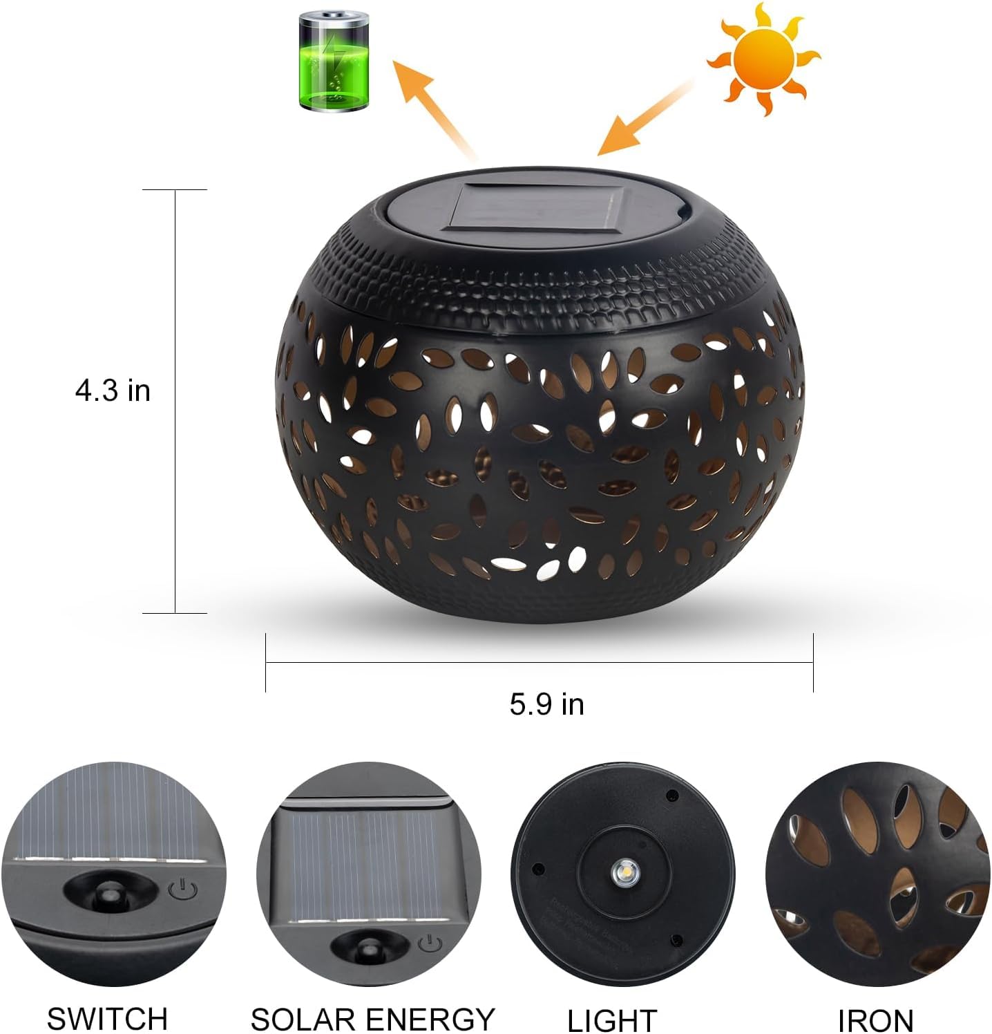 Solar Table Lanterns Outdoor Waterproof - LED Lamp Black Metal Tabletop Light Solar Powered Decorative Lantern for Indoor Desk Bedroom Patio Garden Pathway Yard(1 Pack)