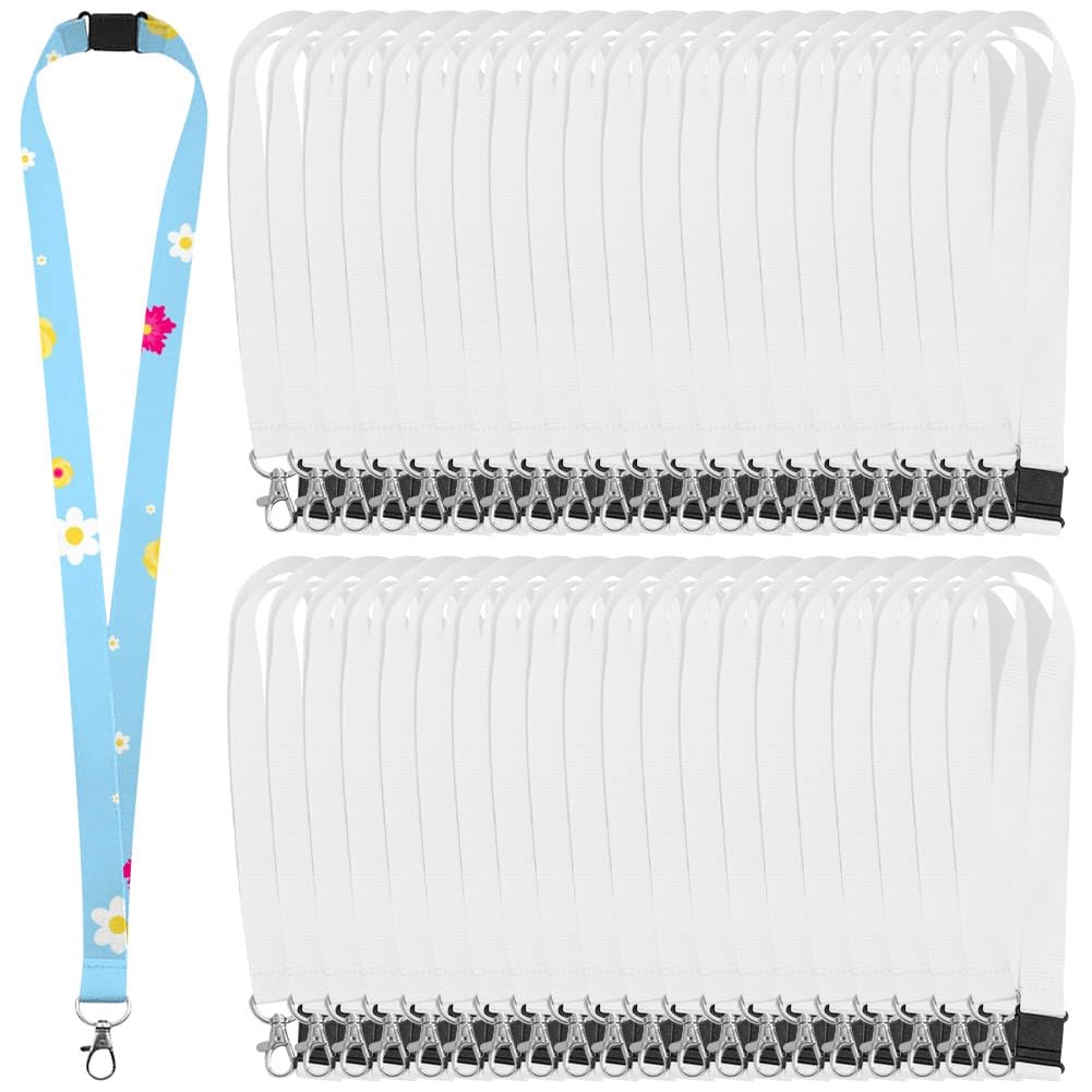 40 Pcs Sublimation Blank Lanyards White Sublimation Lanyards Neck Lanyards with Detachable Buckles DIY Heat Transfer Lanyards for ID Badge Holder