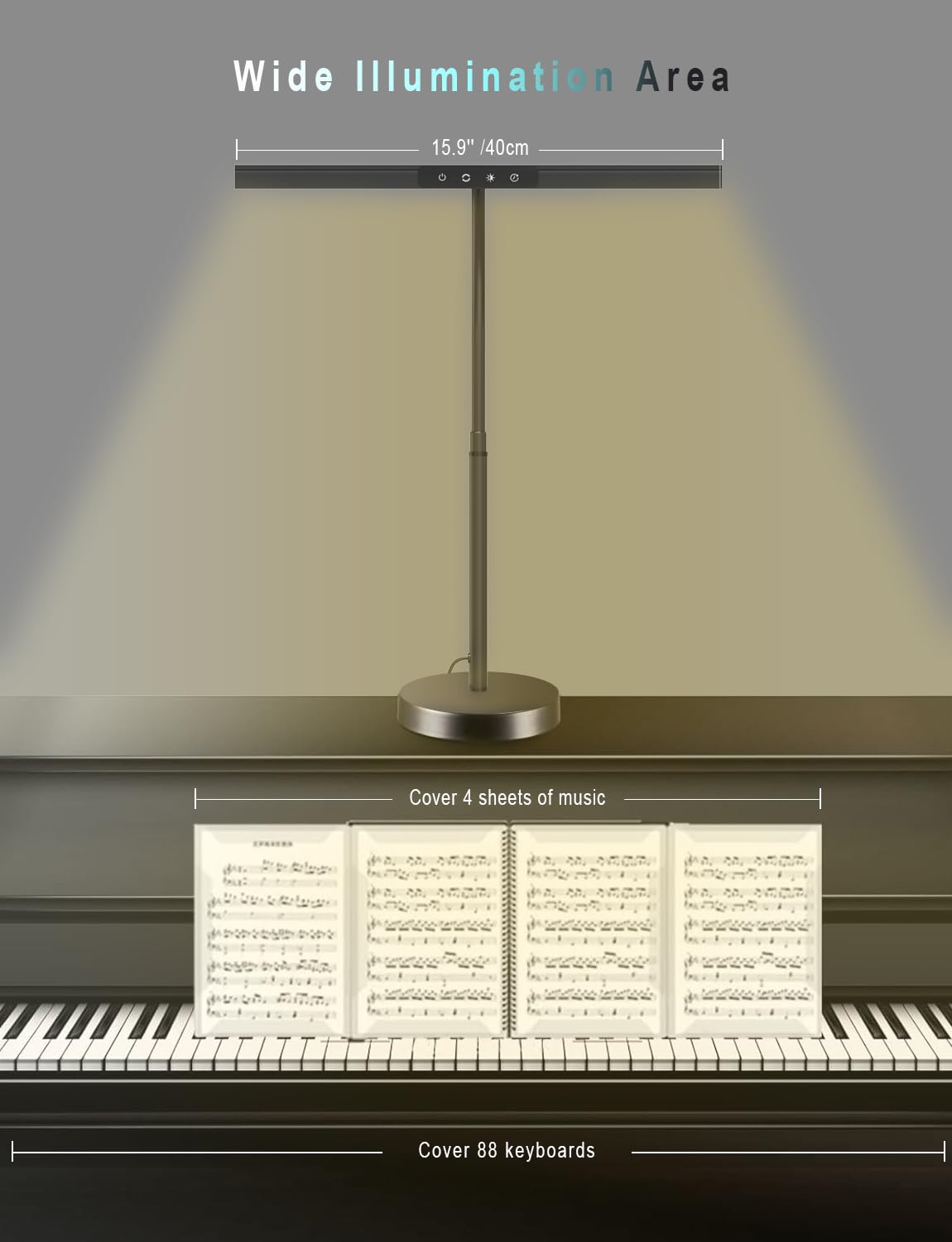 ANINO Piano Light for Upright Piano,88 Keys Full Keyboard Illumination,Gooseneck Adjustable Height&Direction,3 Light Modes Dimmable, Timer Eye Care LED Piano Lamp Music Stand Light