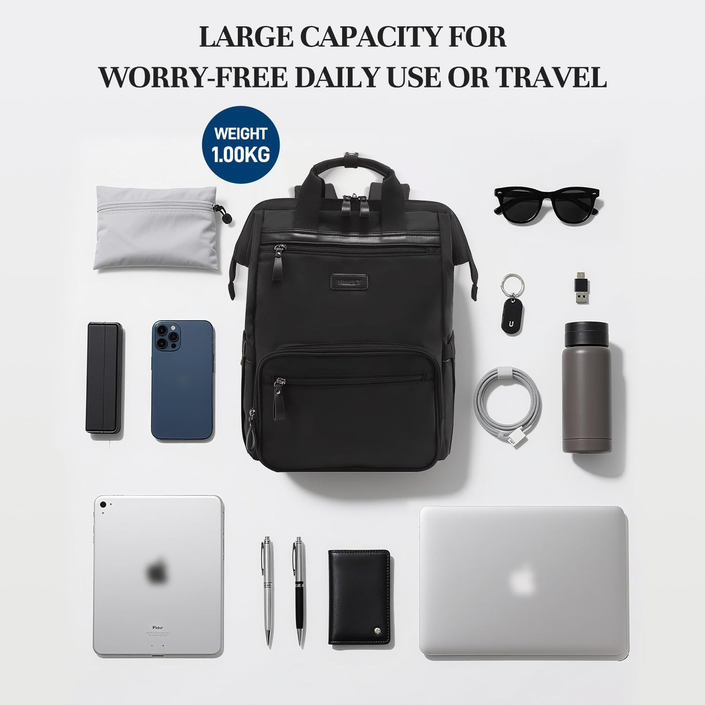 Timeet Laptop Backpack for Women Men, 17 Inch Travel Backpack with USB Charging Port, Water Resistant & Anti-theft for Work College Business, Multifunctional Carry on Backpack, Mousse Black