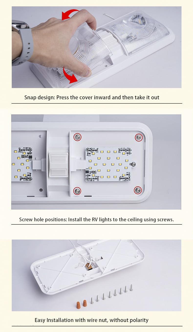 12V RV LED Lights with ON/Off Switch - Cold White 6500K 8W 600LM, Interior Lighting for RV Van Trailer Camper Boat - Pack of 5