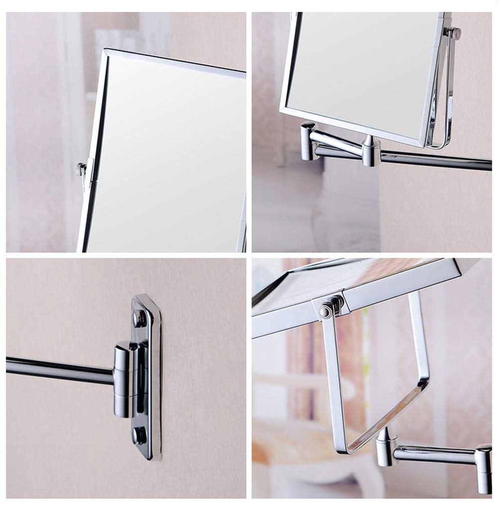 KANG// Bathroom Wall Mirror, Folding Space Aluminum Alloy Telescopic Mirror, Double Sided Shaving Mirror with 3X Magnifier, 39 x 34 cm, Wall Mount, Modern Style