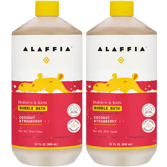 Alaffia Babies and Kids Bubble Bath, Gentle Baby Essentials for Delicate Skin, Cleansing & Calming Bubbles, Plant Based Formula, Vegan, Coconut Strawberry (2 Pack - 32 Fl Oz Ea)