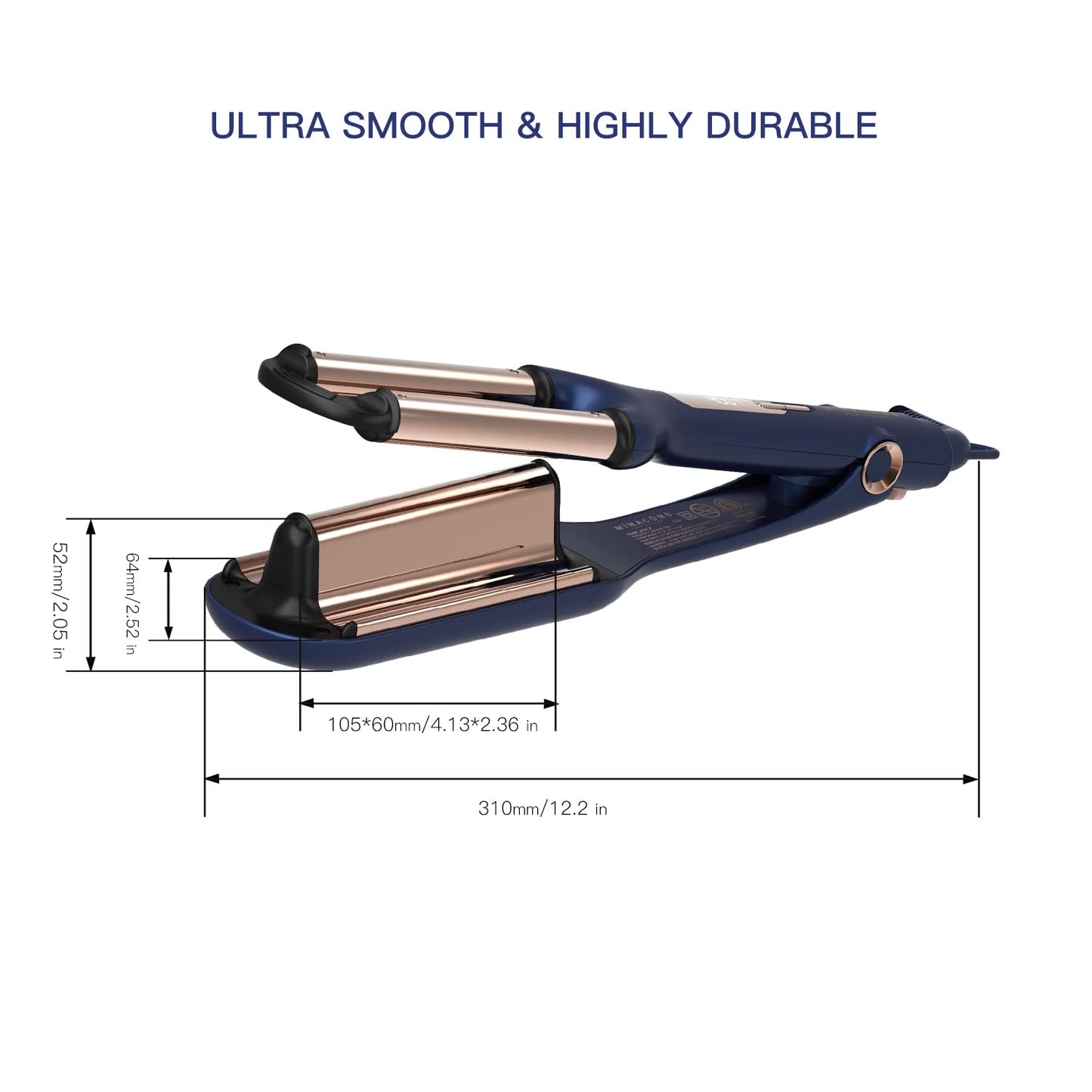 MIRACOMB Titanium Deep Waver Iron, Ion Technology, Digital Heat Settings, Auto Off, Dual Voltage (12.2 inches, Wavy Hair, Hair Waver)