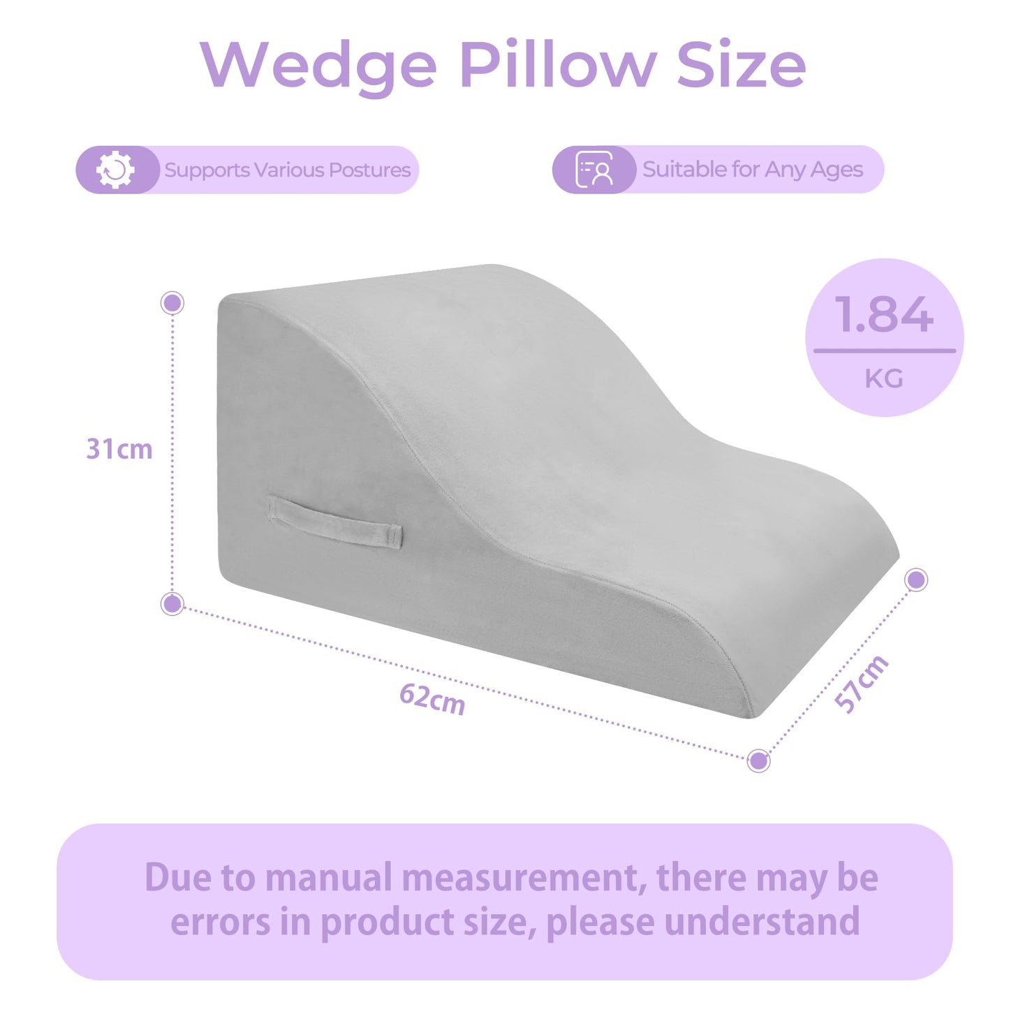 Babenest Wedge Pillow for Adults, Washable Cover High-Density Foam Triangle Orthopedic Pillows for Leg Elevation, After Surgery, Acid Reflux, Back Support for Sitting Up in Bed, Incline Cushion(Grey)