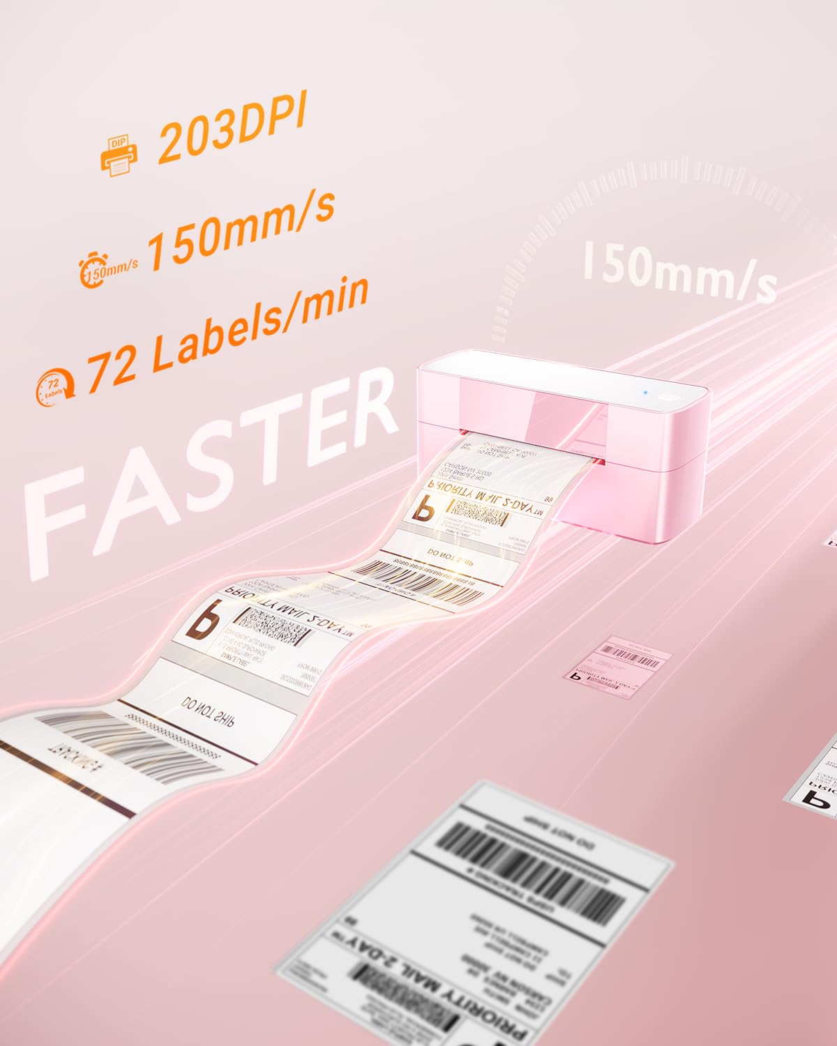 Bluetooth Thermal Label Printer Pink, Wireless Shipping Label Printer 4x6 for Small Business & Shipping Package, Desktop Label Printer, Compatible with macOS, Canada Post, Amazon, Shopify, Etsy