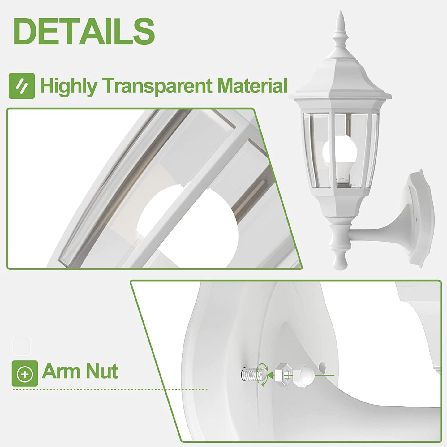 EMART Outdoor Porch Light, Exterior Wall Mount Lantern Fixtures, Anti-Corrosion Waterproof Plastic Material, E26 Socket Lamp for House, Garage, Outside, Backyard, White, 2 Pack (Bulb Included)