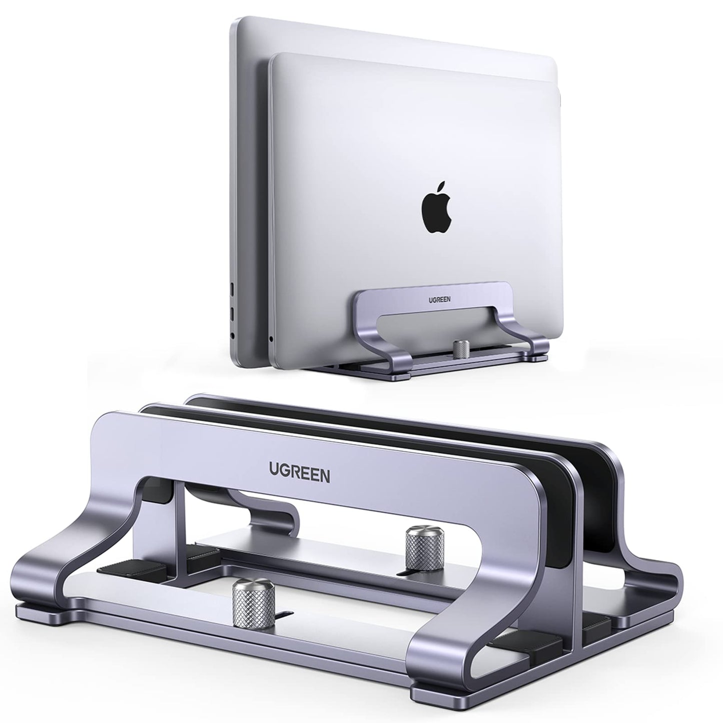 UGREEN Dual Slot Vertical Laptop Stand Holder Mount for Desk, Adjustable Aluminum Stand Compatible with MacBook Pro Air, Ideapad, Surface Book, Chromebook Up to 17.3 Inch