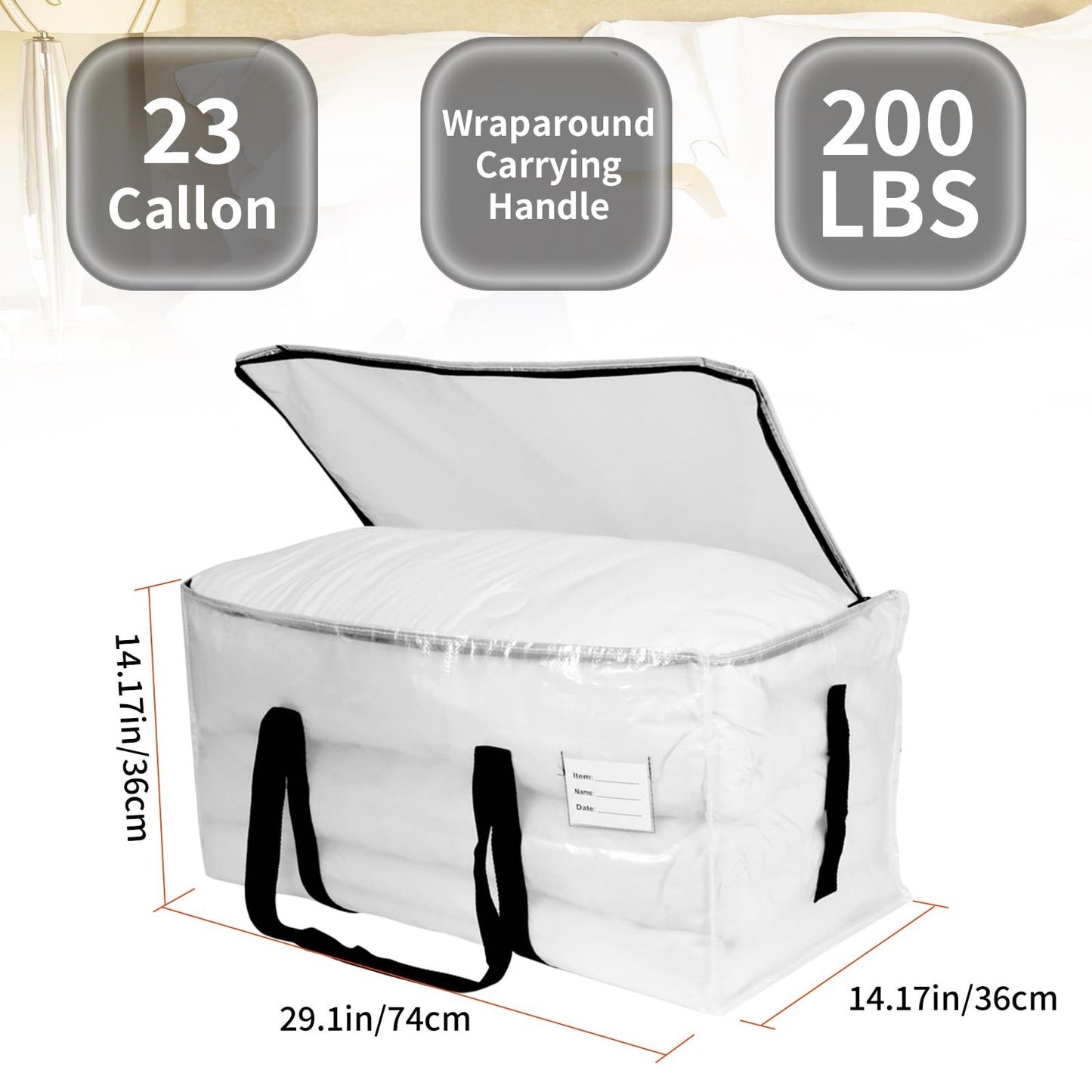 STEUGO 6-Pack Large Moving Bags Heavy Duty, 95L Moving Boxes Alternative Storage Totes with Zipper, Waterproof Packing & Storage Bags for Clothes, College Supplies and Home Organization, Clear