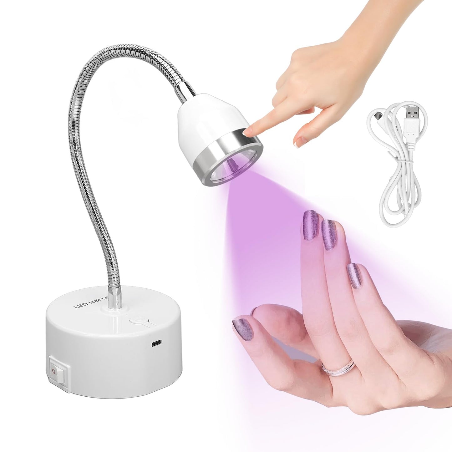 Touch UV Nail Light, Cordless Flash Cure Nail Lamp with Smart Touch and 60s Timer, Portable Mini Gooseneck UV Light for Gel Nails, Gel Nail Lamp for Home DIY Salon