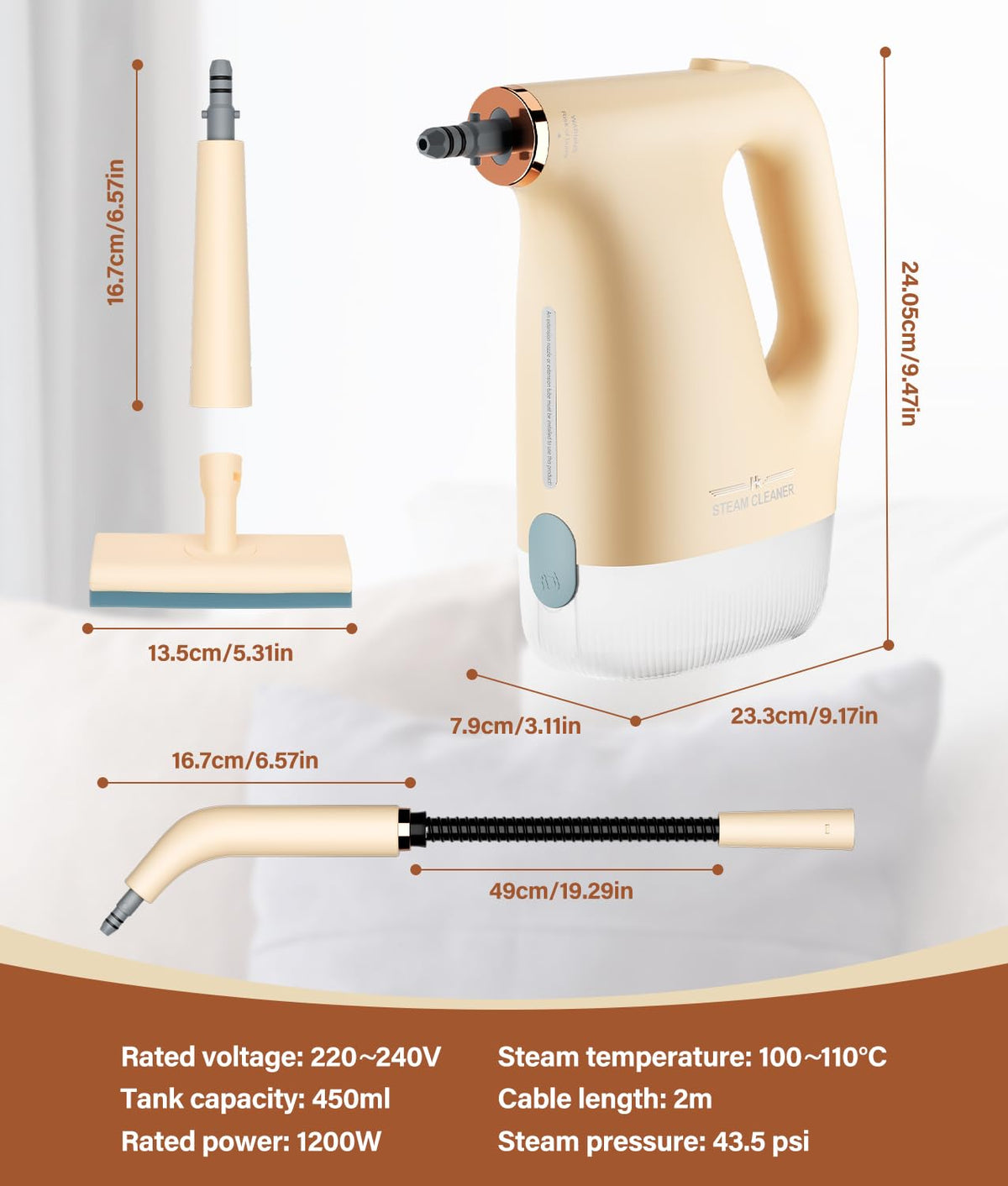 HK Newly Upgraded Handheld Steam Cleaner, 1200W 20s Fast Heating Steam Cleaner with 450ml Visualization Tank, 16-Piece Accessories, for Kitchen, Bathroom, Furniture, Tile, Floor, Car, Sofa, Window