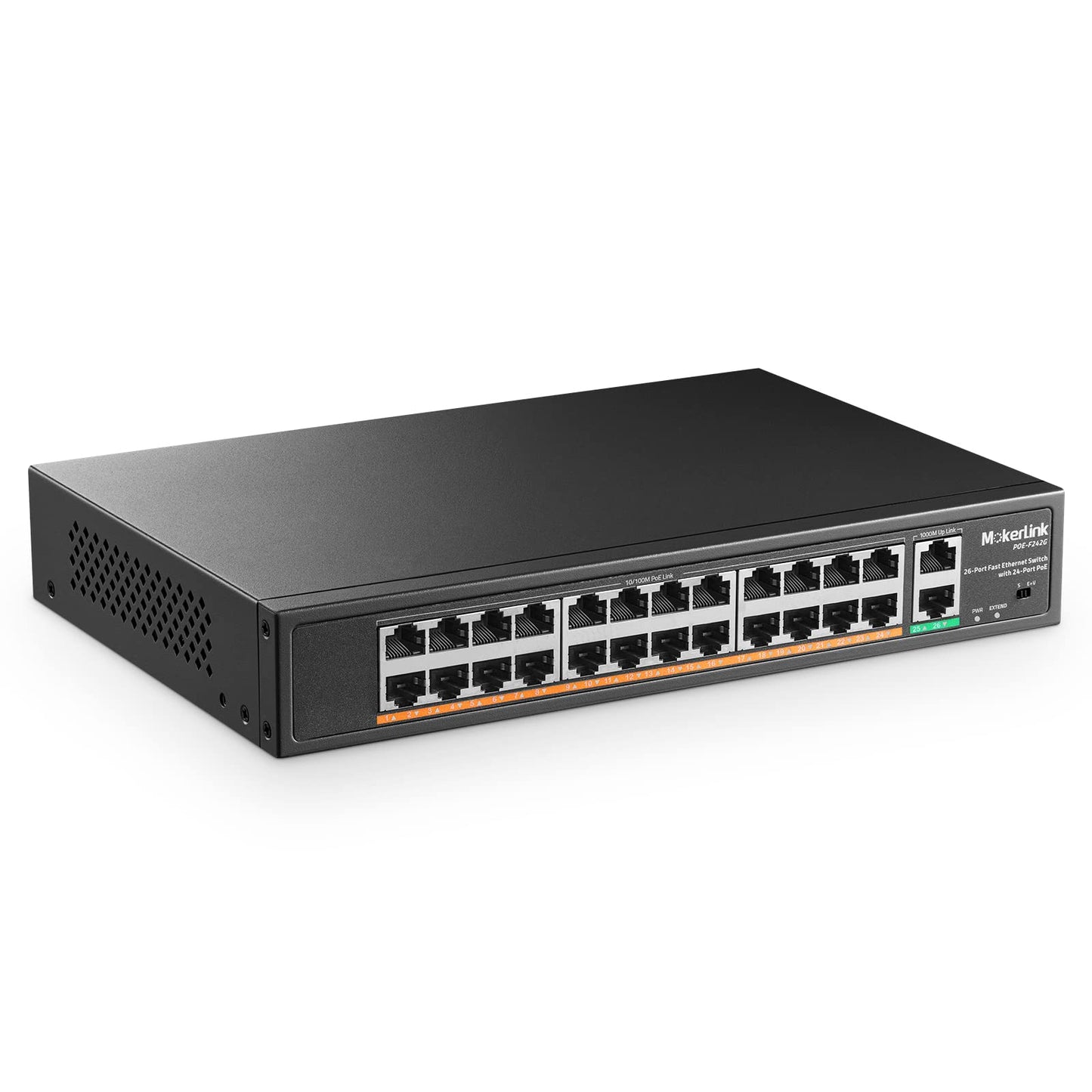 MokerLink 24 Port PoE Switch with 2 Gigabit Uplink Port, 400W High Power, Support IEEE802.3af/at, Rackmount Unmanaged Plug and Play PoE+