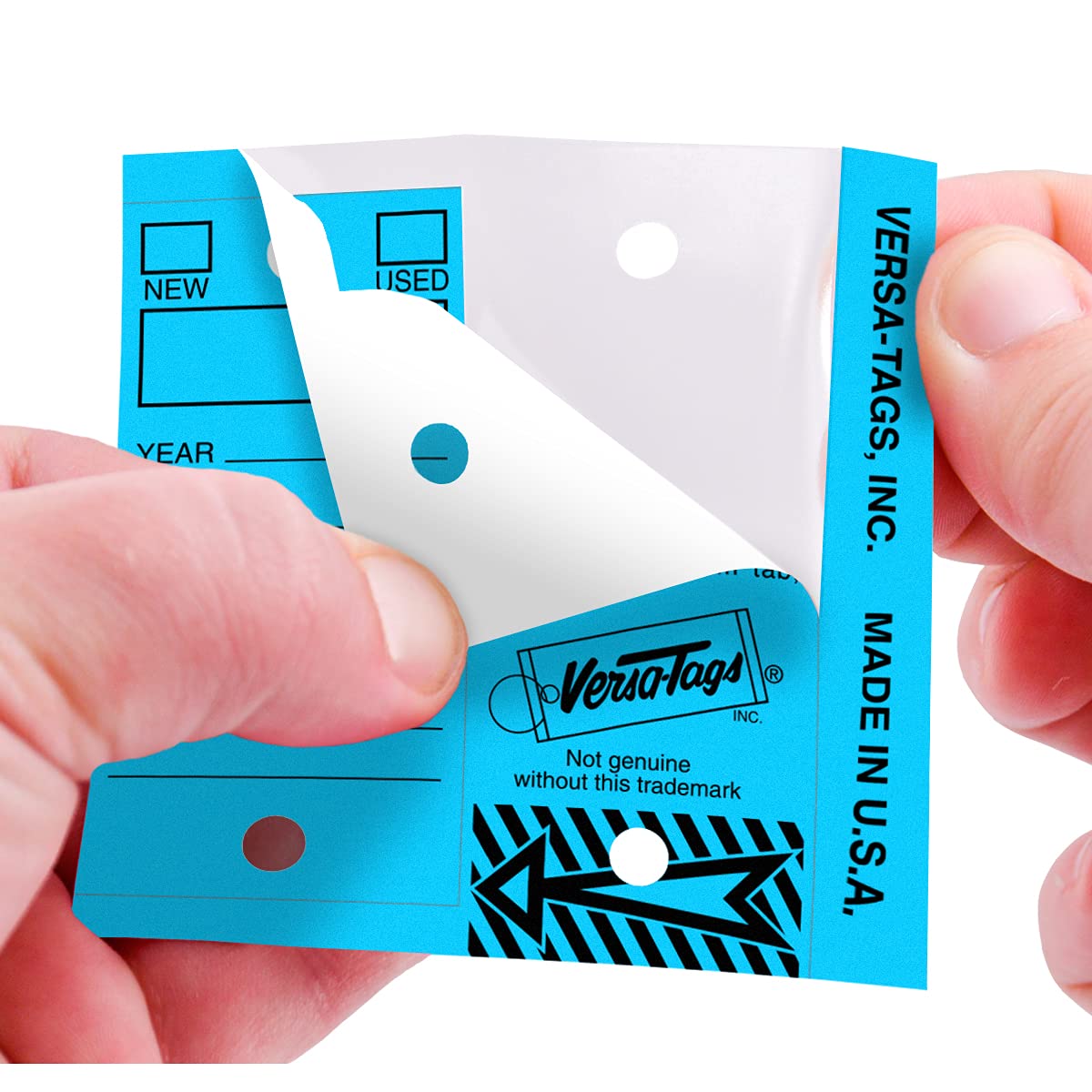 BLUE - Genuine Versa-Tag Blue Key Tags, Self-Protecting (250 tags per box with "Chrome" plated steel rings)