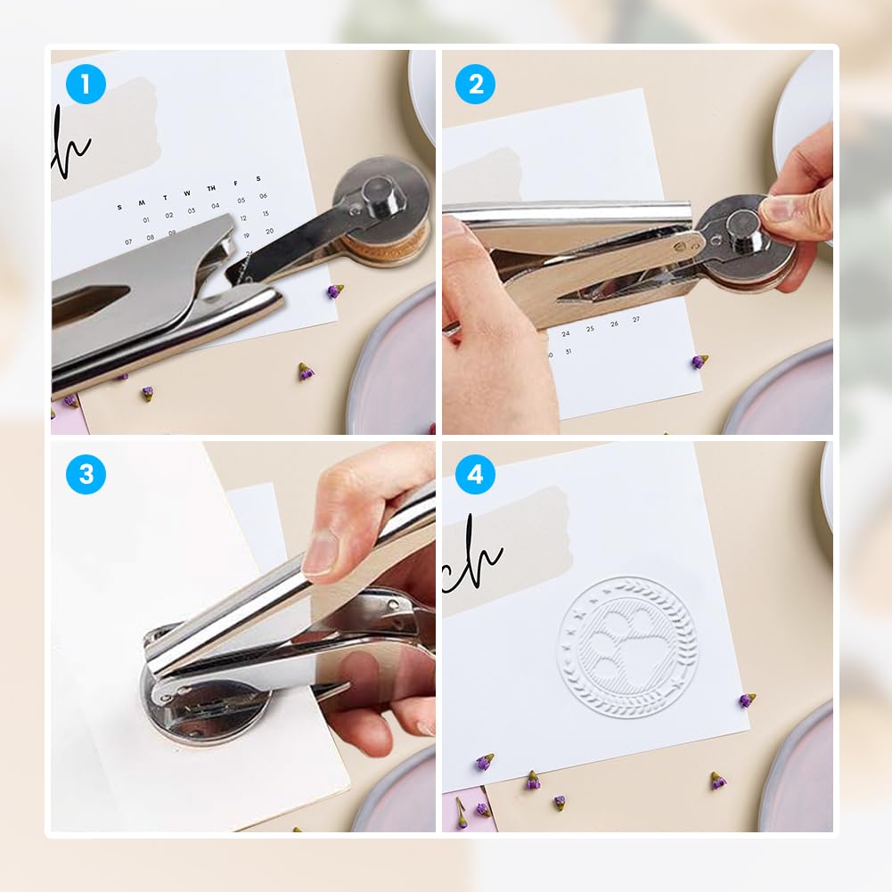 ANATTASOUL Book Embosser Personalized Paw Pattern Book Stamp, Durable Library Stamp with Handle Set for Paper, Books, Envelopes, Documents, Certificate, Gifts(100Pcs Gold Foil Stickers)
