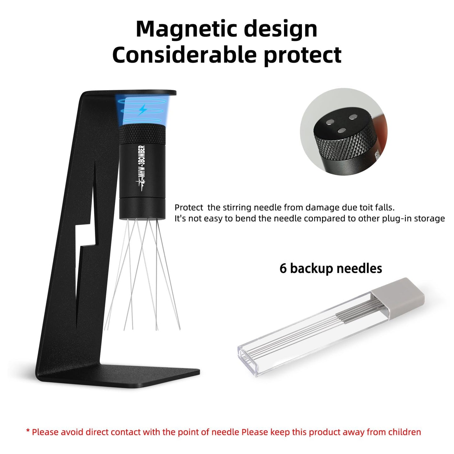 MHW-3BOMBER WDT Tool Espresso Distribution Tool with Magnetic Stand, Adjustable Needle Range, 0.4mm Stainless Steel Needles (8+6 Spare), Anti-Clumping Coffee Stirrer for 51/54/58mm Portafilter, T6126