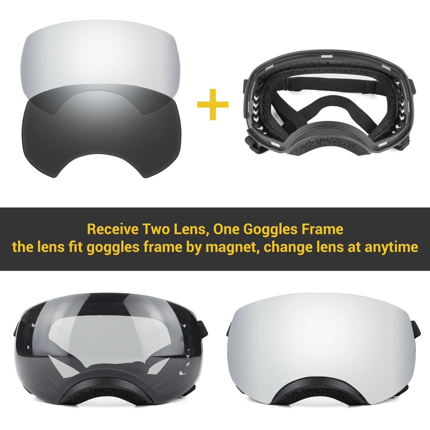 NAMSAN Dog Goggles for Large Dogs, Black/Silver Lenses Replaceable, Anti-UV Sunglasses for Dogs Medium to Large Breeds, Driving Dog Eye Protection, Windproof Dustproof, Adjustable, Black