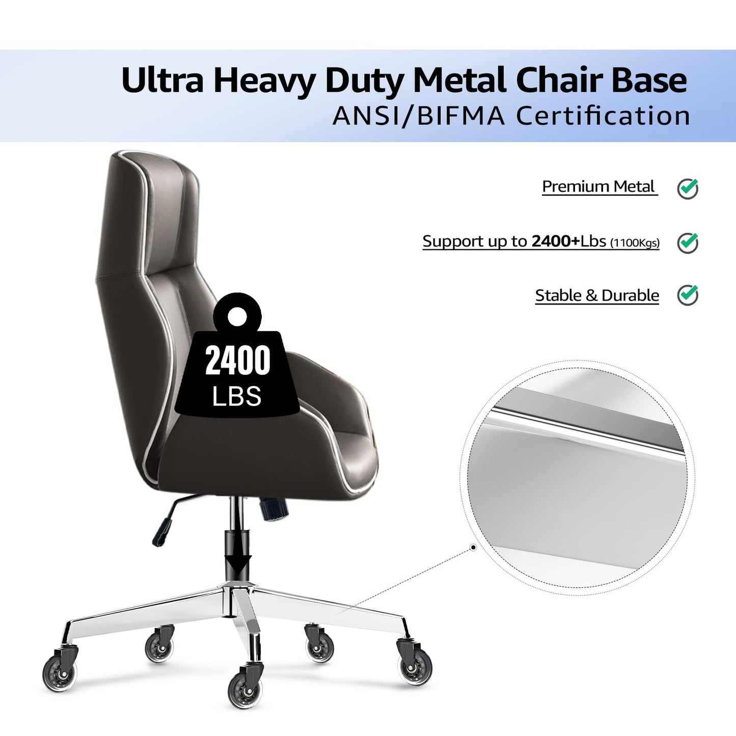 Mastery Mart Office Chair Base Replacement Heavy Duty, Metal Desk Chair Base Replacement Parts with Universal Gas Cylinder Hole and Casters Sockets, 2400+Lbs, Diameter 28", Silver
