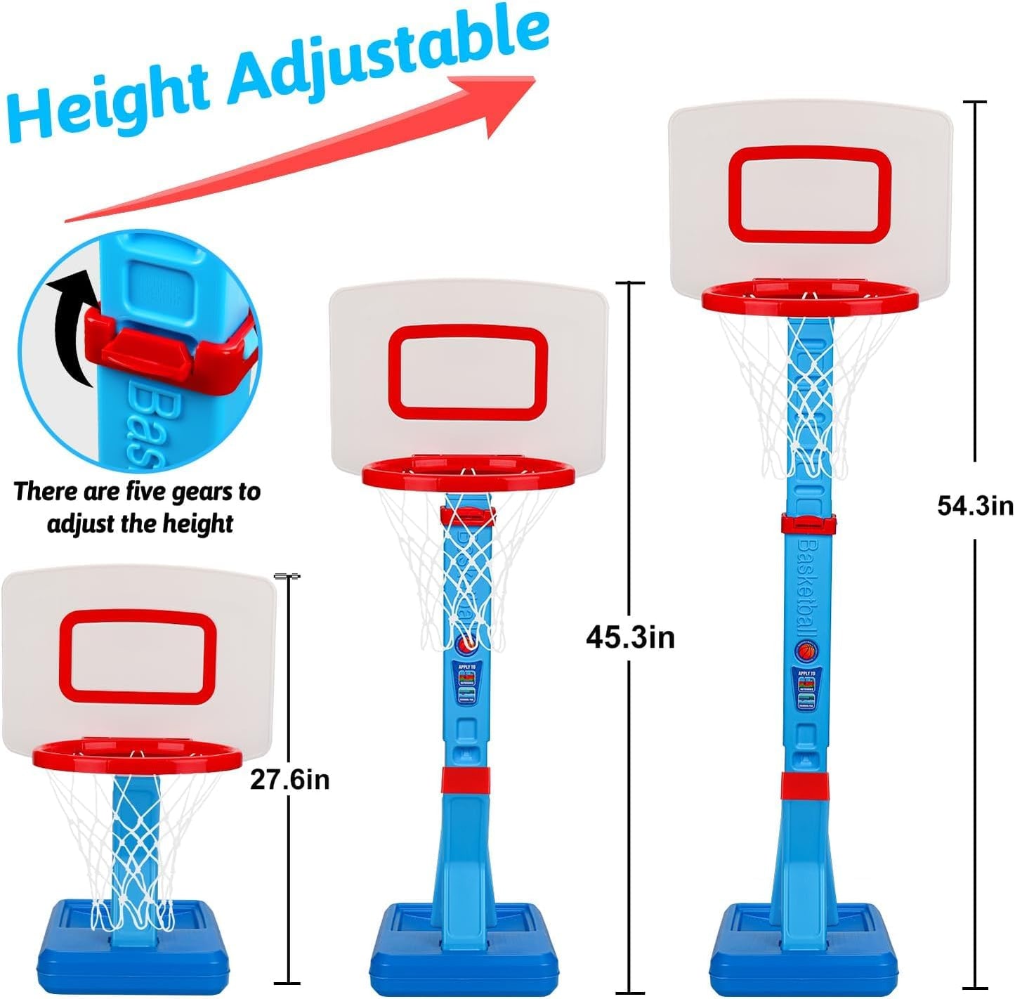 Basketball Hoop Indoor for Toddler Toys 3-5 5-8 Adjustable Portable Basketball Net Set Pool Outdoor Backyard Toy Mini Hoop Basket Ball Game for Kids Age 3 4 5 6 7 8 Year Old Boys Girls