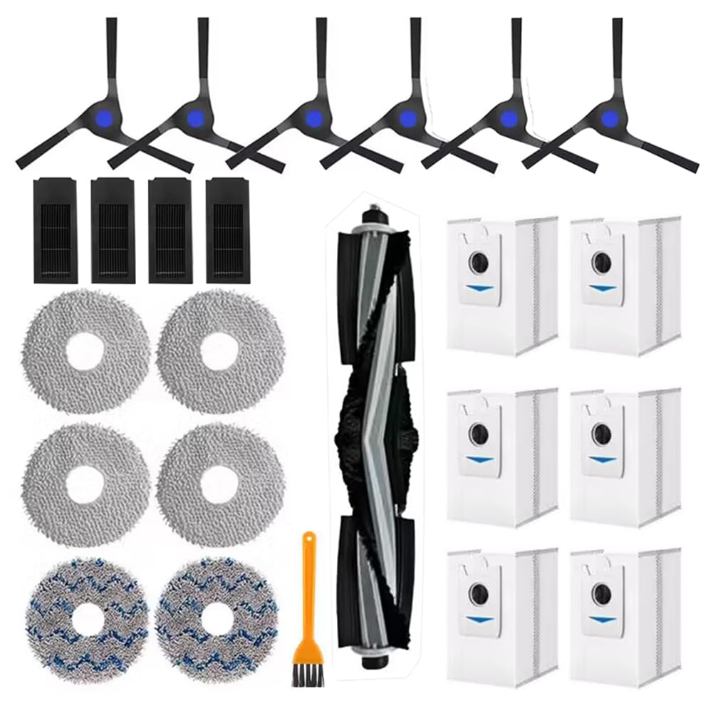 Replacement Accessaries Set for Ecovacs Deebot X2 Omni / X2 / X2 Pro / DEX86 Robot Vacuums, 1 Main Brush, 6 Side Brushes, 4 Filter, 6 Mop Pads, 6 Dust Bag, 1 Brush