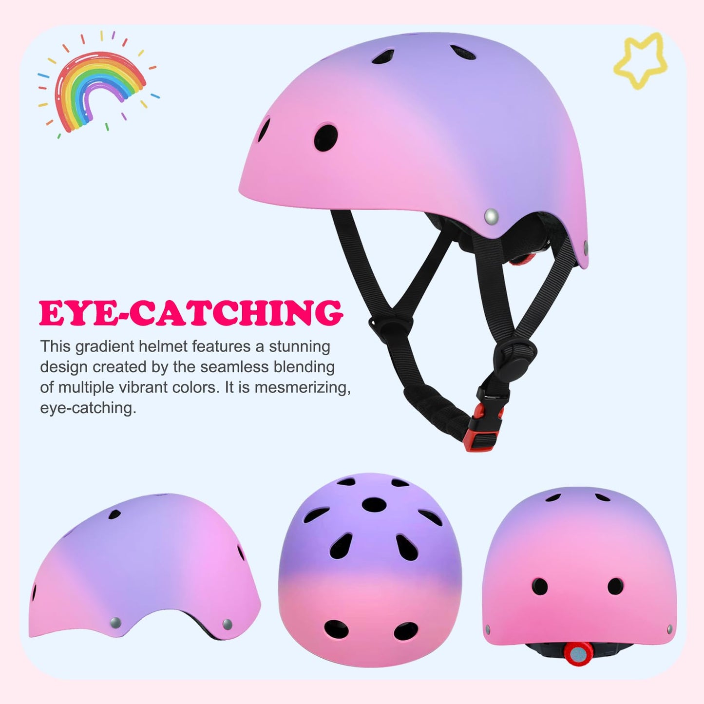 Hanstre Kids Bike Helmet Toddler Helmet Ages 3-5-8-14 Boys Girls Lightweight Adjustable Helmet for Bicycle Skateboarding Roller Skating Scooter Pink Purple