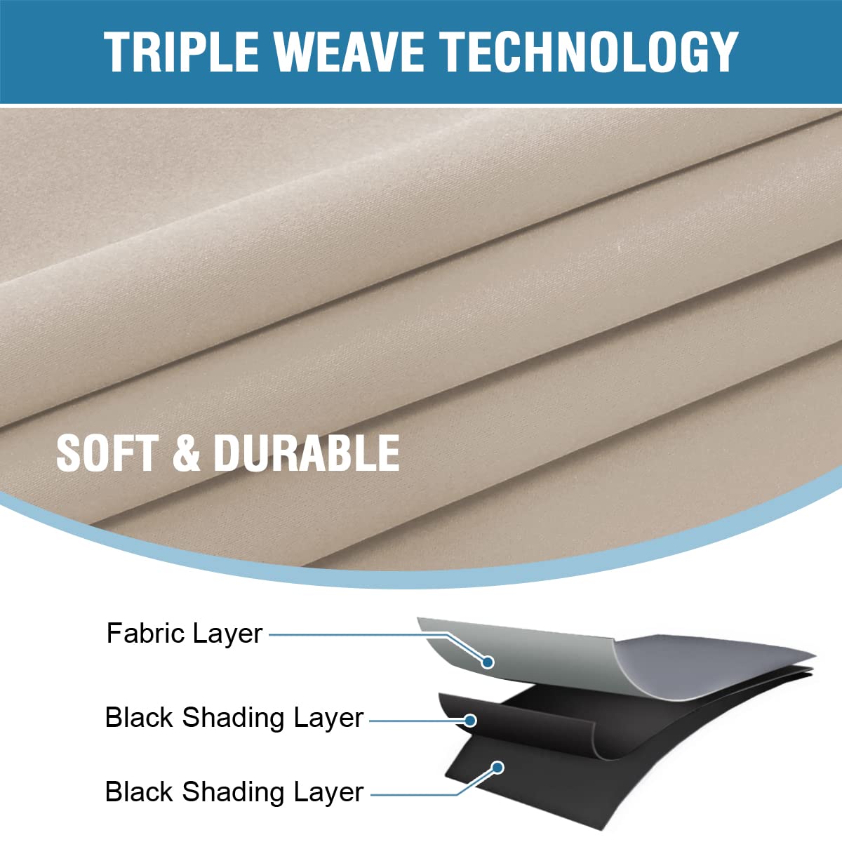 100% Blackout Curtains for Bedroom with Black Liner Full Room Darkening Curtains 45 Inches Long Thermal Insulated Back Tab/Rod Pocket Window Treatment Drapes for Living Room, Natural, 2 Panels