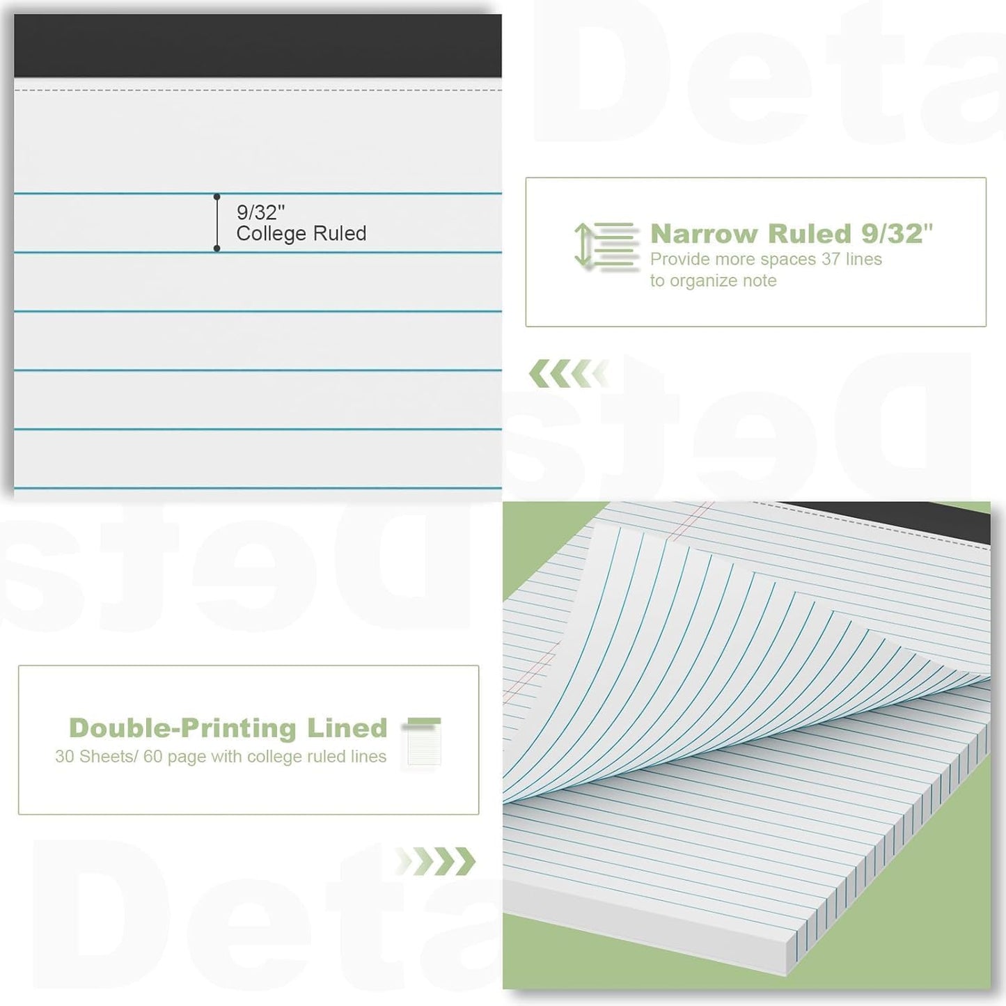 24 Pack White Legal Pads 8.5 x 11 Narrow Ruled, Notepads College Ruled Pads of Paper With Sturdy Back 37 Lines 70 GSM Paper, Writing Note Pads 30 Sheets Per Writing Pad for Taking Notes, Reminders