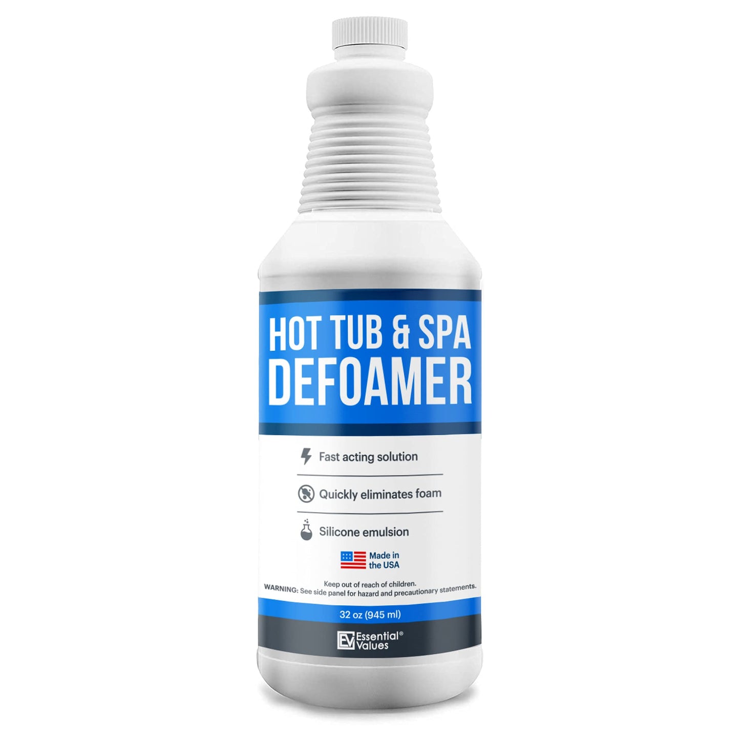 Essential Values Hot Tub, Pool & Spa Defoamer (32oz) – Quickly Removes Foam Without The Use of Harsh Hot Tub Chemicals, Safe Silicone Emulsion Formula. Get The Foam Down