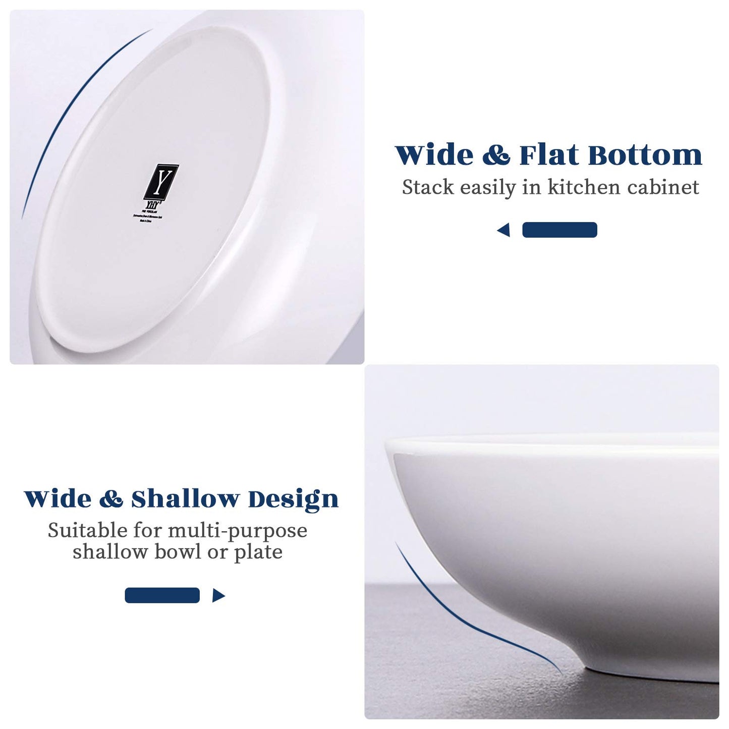 Y YHY Pasta Bowls,Large Salad Serving Bowls,White Soup Bowl Microwave Safe,Sturdy Porcelain,30 Ounces,Set of 6