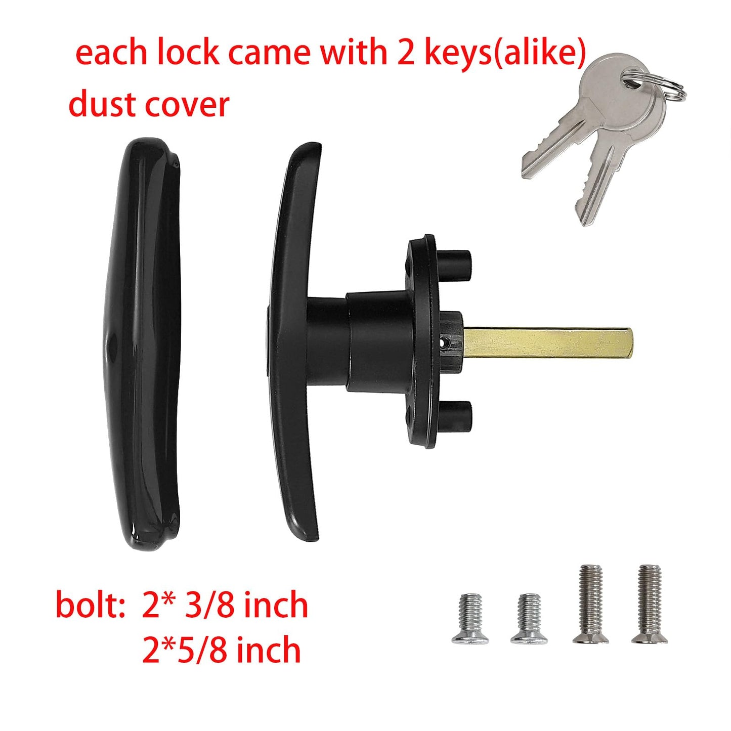 Wedelweib Matching T-Handles Lock Set Locking T-Handle Set for Truck Camper Shell with Dust Cover -2 Pack clockwise and Counter-clockwise with 4 Keys and Hardware（Key Alike）
