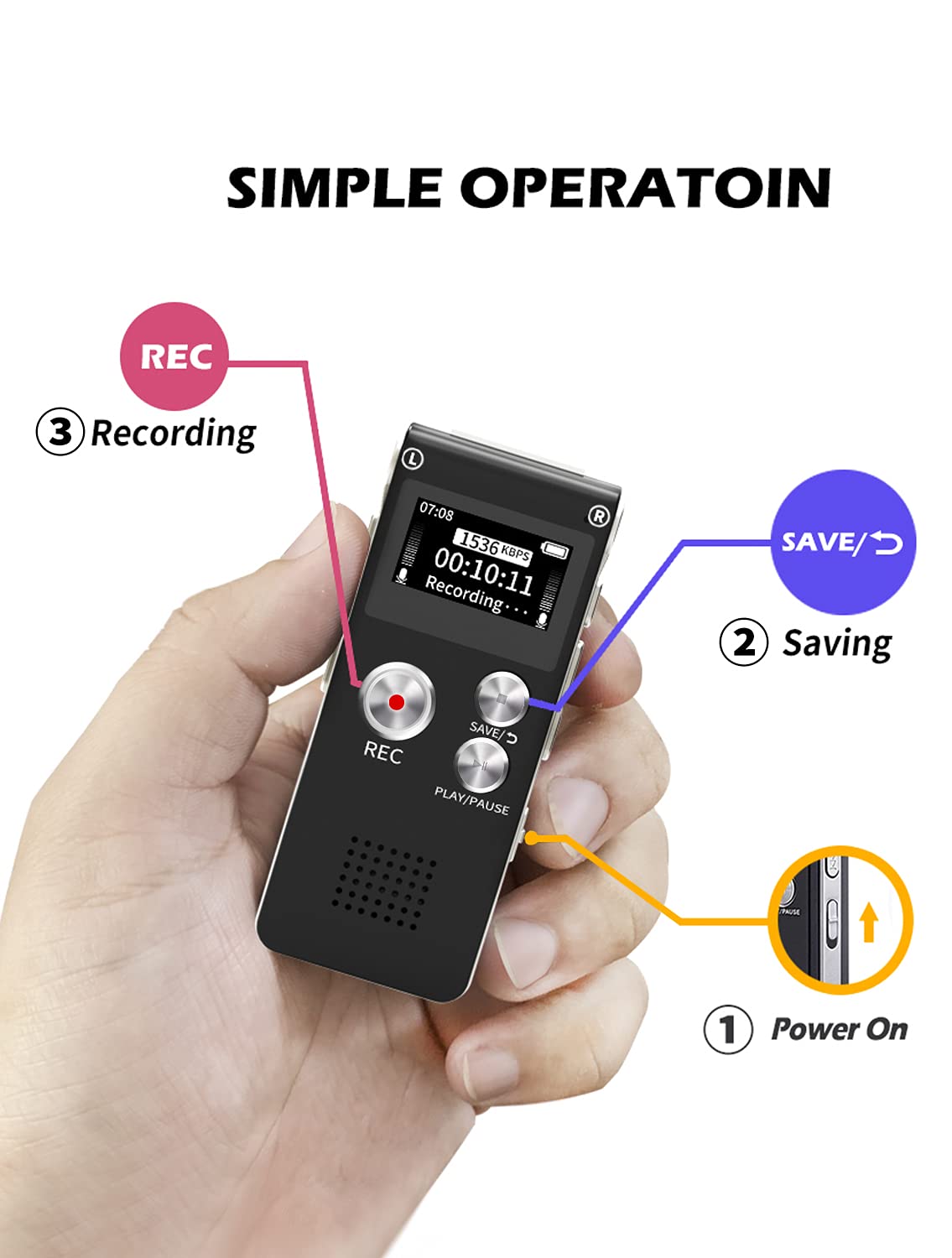 16GB Digital Voice Activated Recorder Sound Audio Recorder Dictaphone for Lectures Meetings by Sunlan