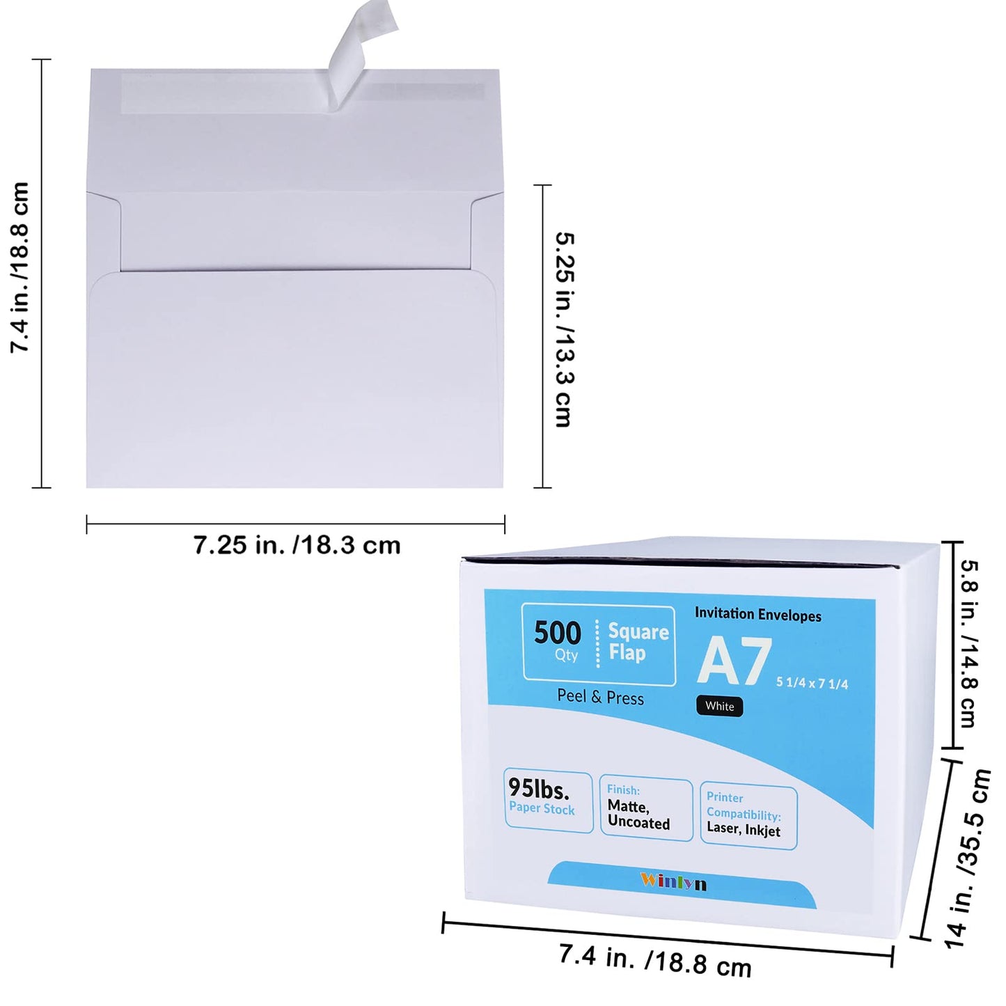 500 Pcs White A7 Invitation Envelopes 5 1/4 x 7 1/4 Square Flap Envelopes Self Seal 95lb for Wedding Shower Birthday Bussiness Graduation Mailing Invitation Announcement 5 x 7 Greeting Cards Photos